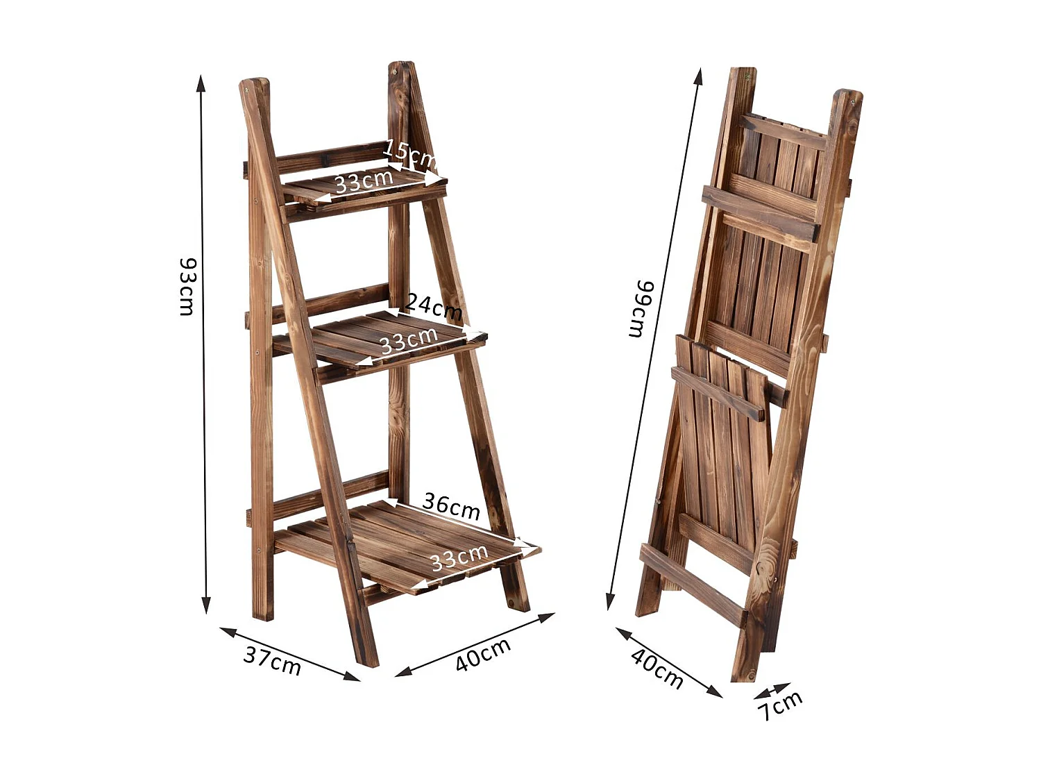 Etagère échelle à fleurs 3 niveaux pliable bois de sapin 40 x 37 x 93 cm charge max. 40 Kg