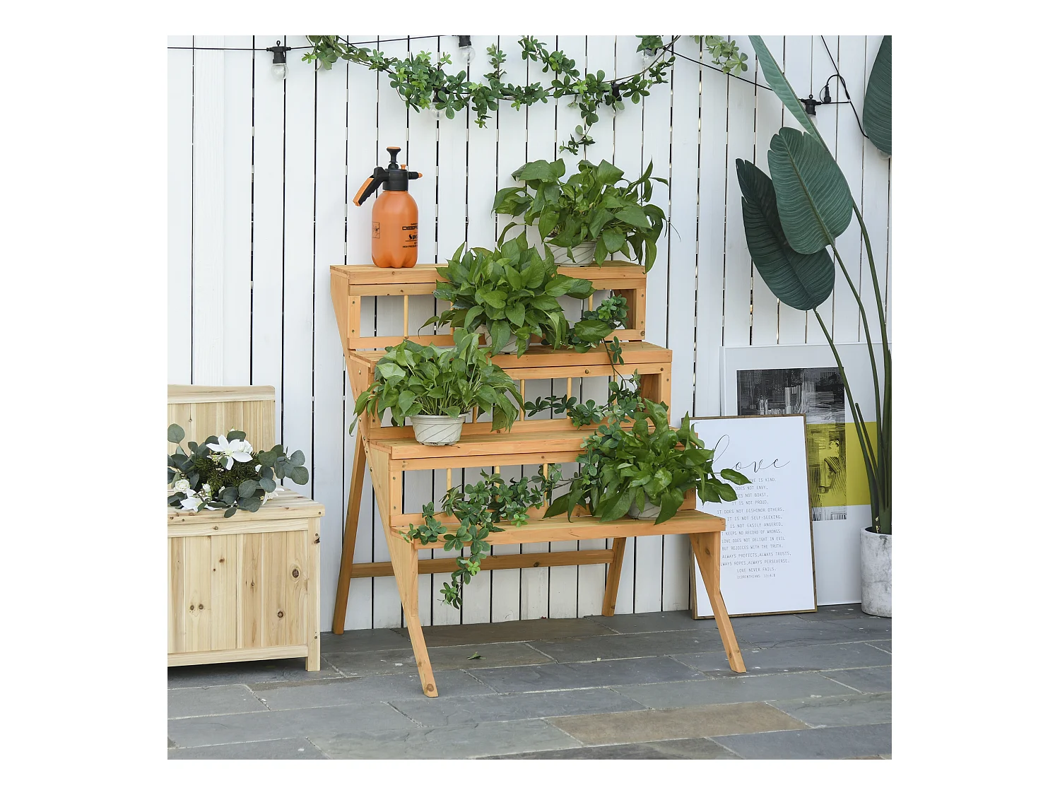 Étagère échelle à fleurs en bois - porte plante bois 4 étagères - bois sapin pré-huilé