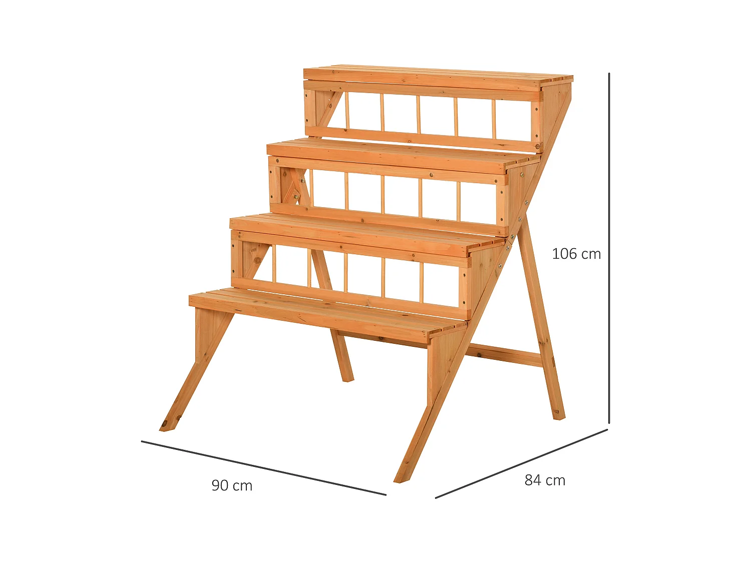 Étagère échelle à fleurs en bois - porte plante bois 4 étagères - bois sapin pré-huilé