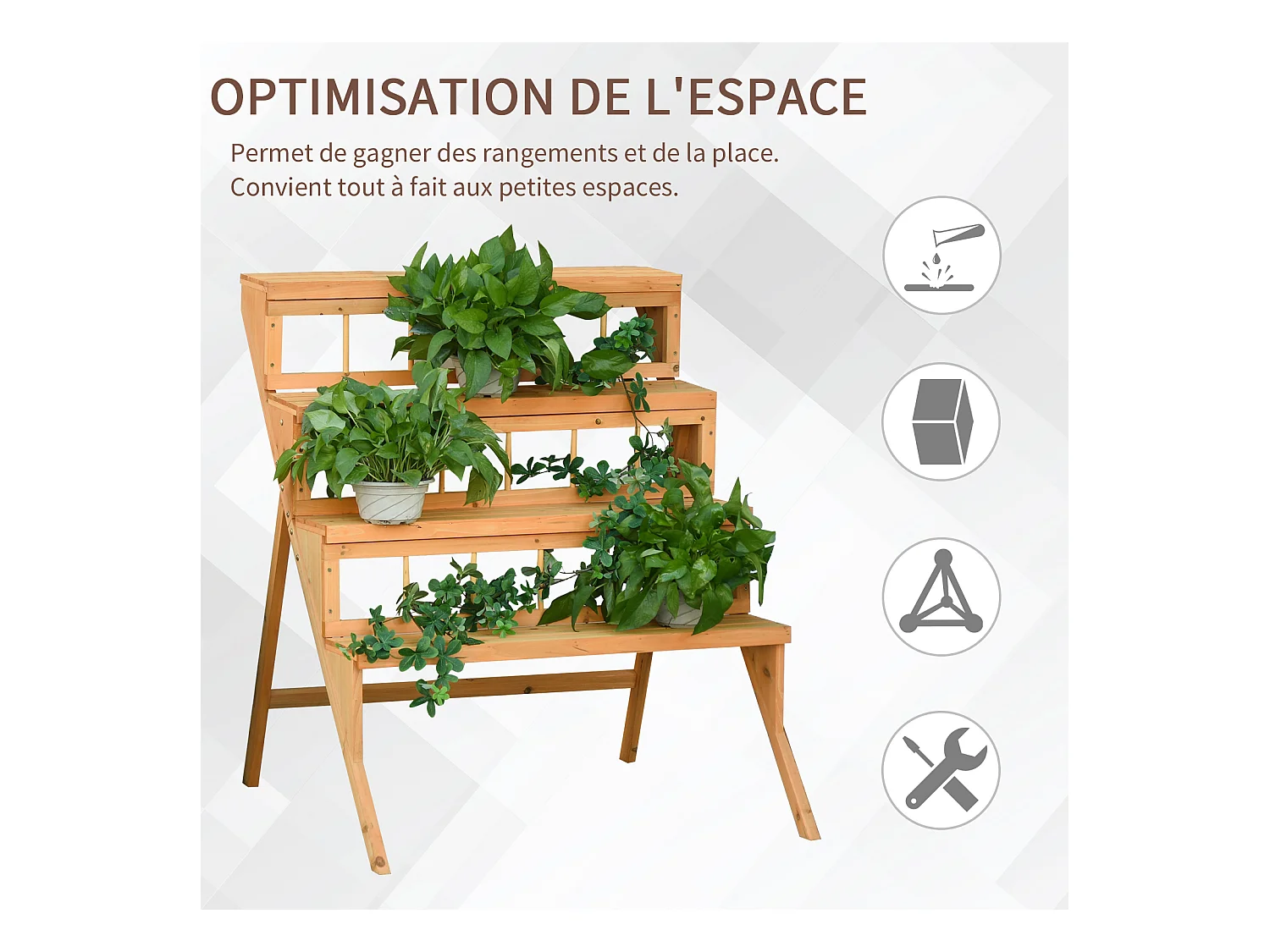 Étagère échelle à fleurs en bois - porte plante bois 4 étagères - bois sapin pré-huilé