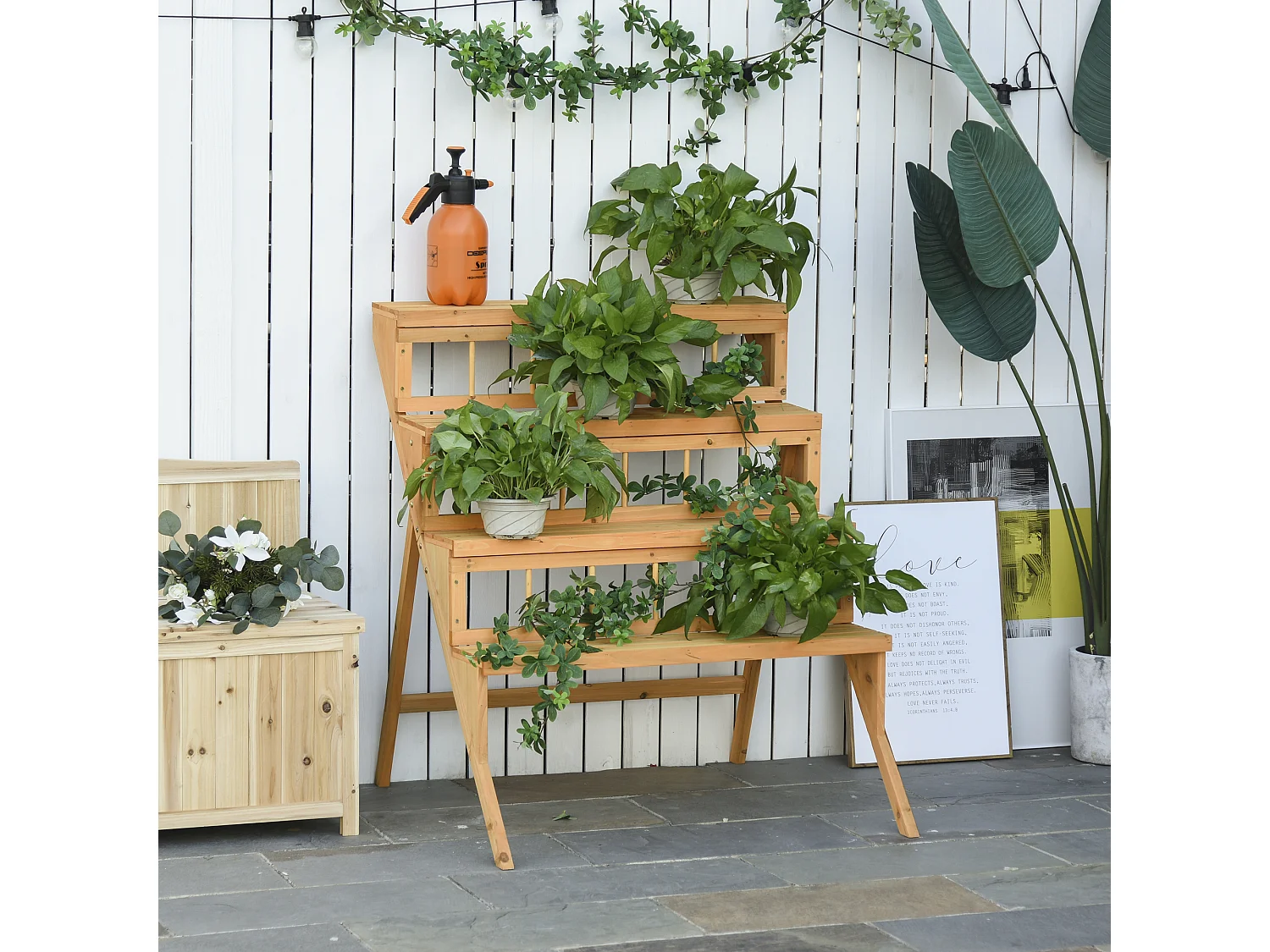 Étagère échelle à fleurs en bois - porte plante bois 4 étagères - bois sapin pré-huilé