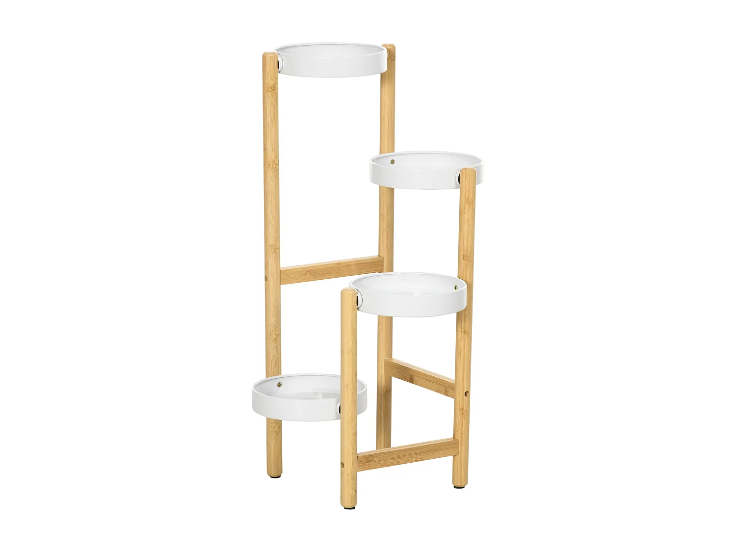 Support à fleurs style scandinave 4 niveaux - porte plante 4 étagères - bois bambou verni métal blanc