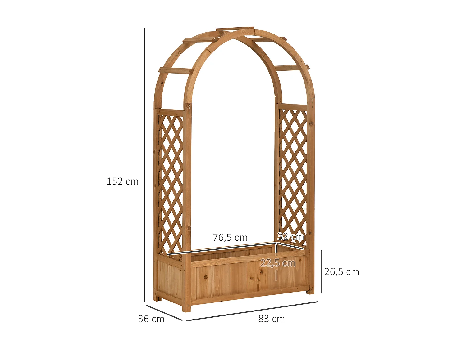 Jardinière avec treillis et arche - bac à fleurs - jardinière sur pied - dim. 83L x 36l x 152H cm - bois sapin pré-huilé