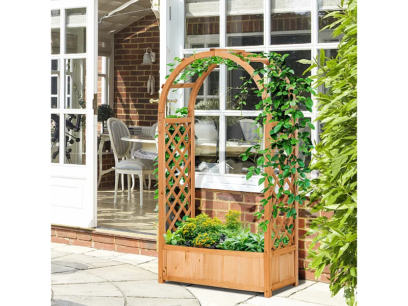 Jardinière avec treillis et arche - bac à fleurs - jardinière sur pied - dim. 83L x 36l x 152H cm - bois sapin pré-huilé