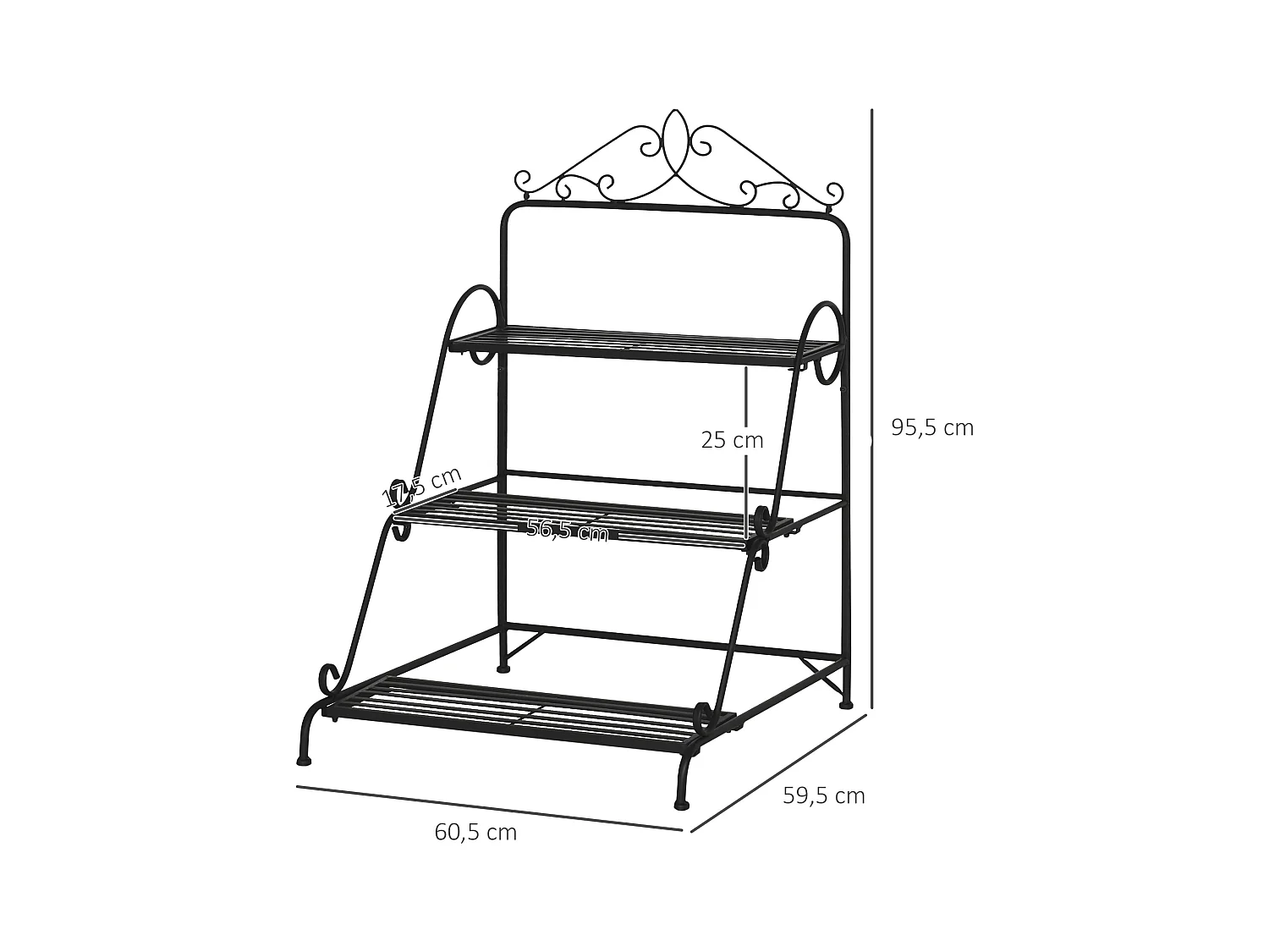 Support pour plantes présentoir avec étagères en métal 3 niveaux forme escalier intérieur/extérieur dim. 60,5L x 59,5l x 95,5H cm noir