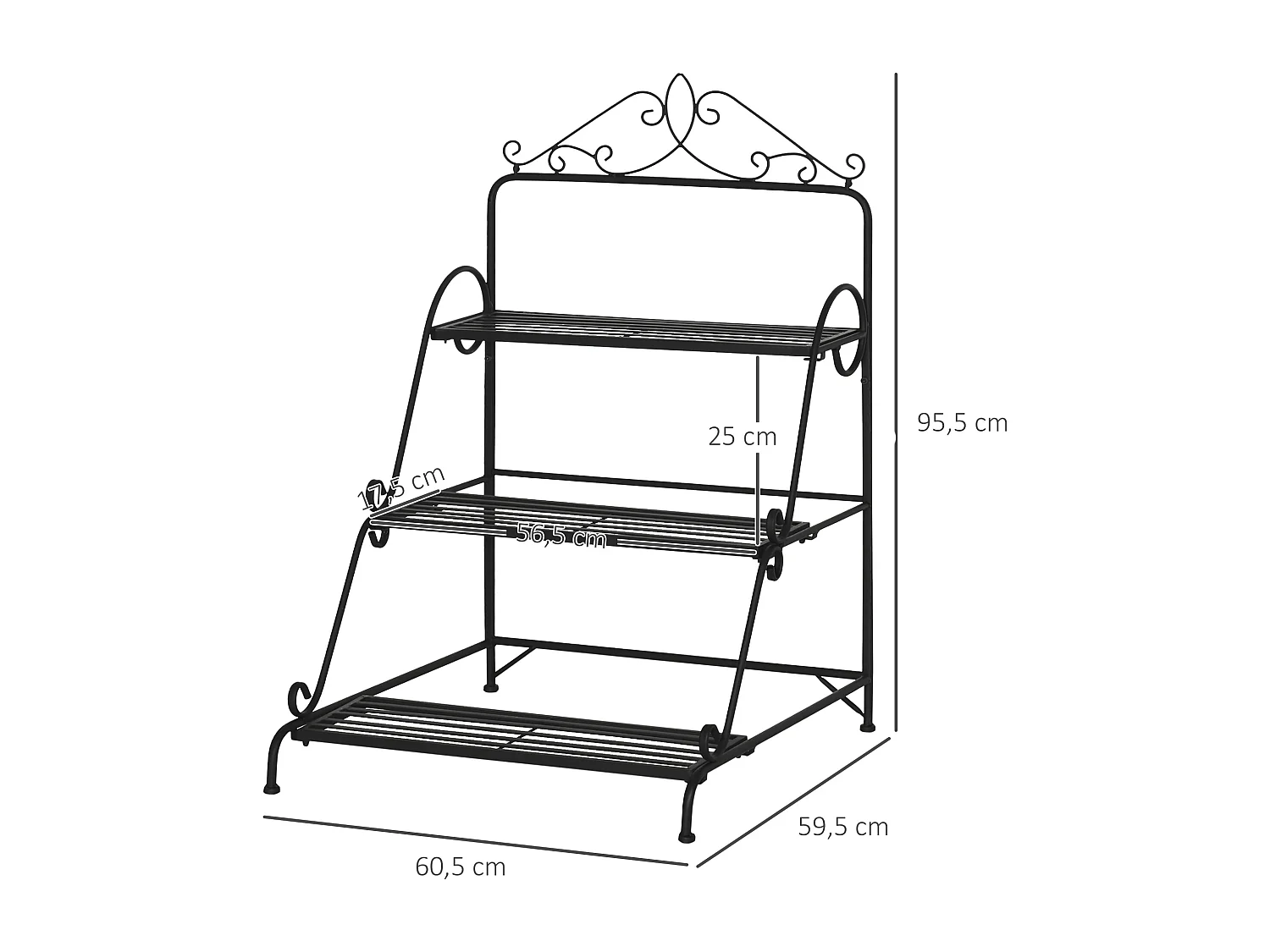 Support pour plantes présentoir avec étagères en métal 3 niveaux forme escalier intérieur/extérieur dim. 60,5L x 59,5l x 95,5H cm noir