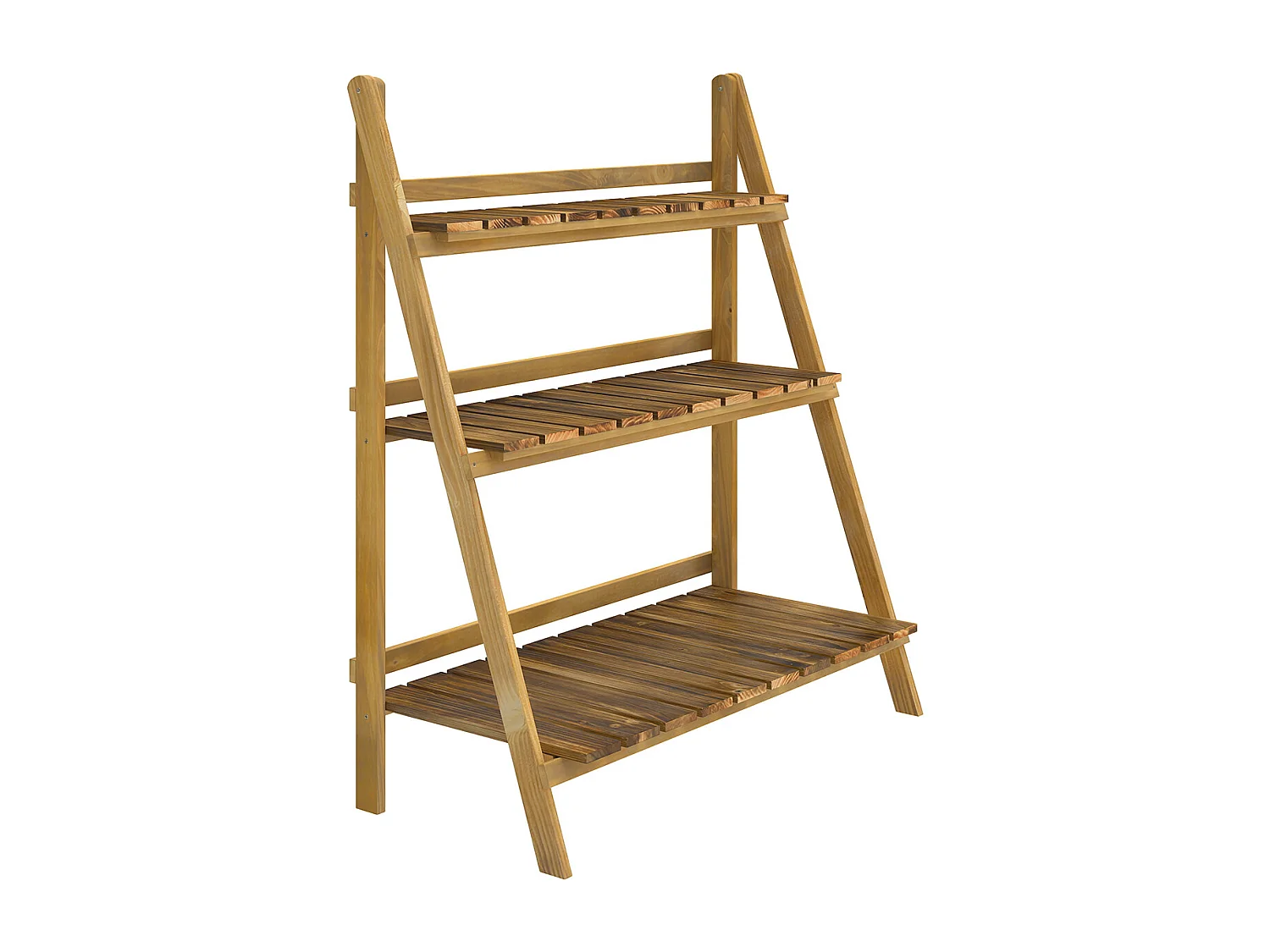 Étagère à plantes forme pyramidale échelle pliante avec 3 étagères - dim. 80L x 37l x 93H cm - bois sapin traité carbonisation