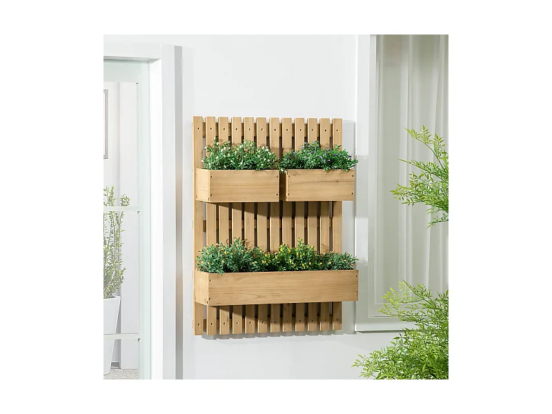 Jardinière murale avec treillis - lot de 3 jardinières murales - dim. 60L x 16l x 80H cm - bois sapin pré-huilé