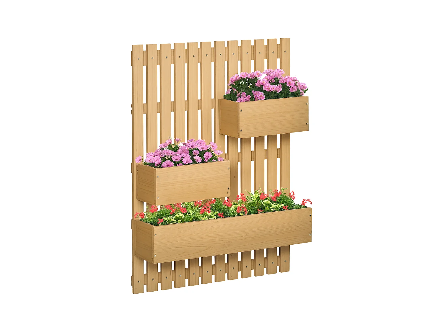 Jardinière murale avec treillis - lot de 3 jardinières murales - dim. 60L x 16l x 80H cm - bois sapin pré-huilé