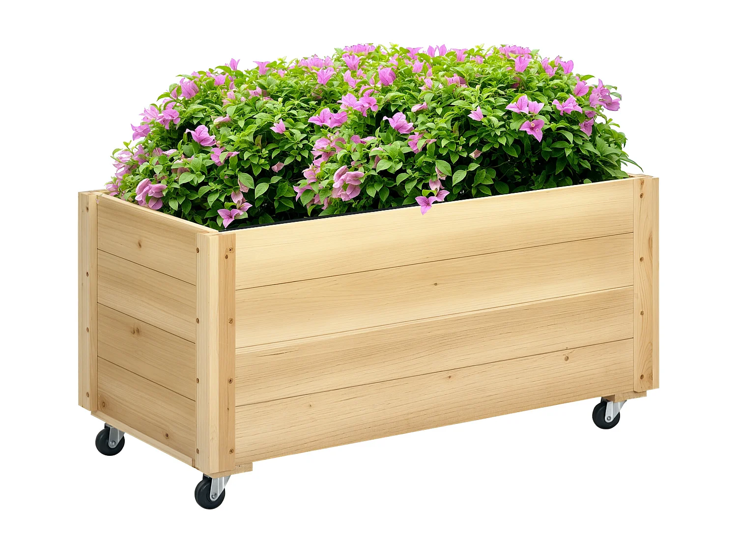 Jardinière sur roulettes - jardinière rectangulaire - inserts d'irrigation, feutre de drainage inclus - bois de sapin autoclave
