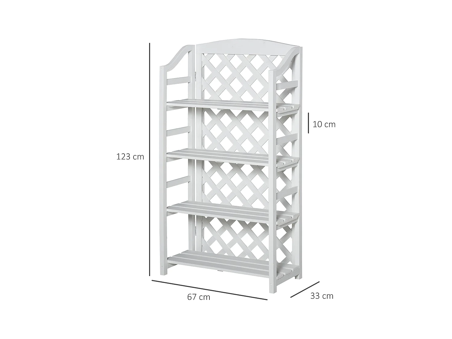 Étagère à fleurs pliable - 4 étagères à lattes réglables - pan arrière treillis - bois sapin blanc