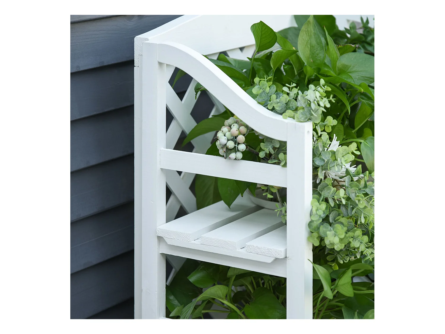 Étagère à fleurs pliable - 4 étagères à lattes réglables - pan arrière treillis - bois sapin blanc