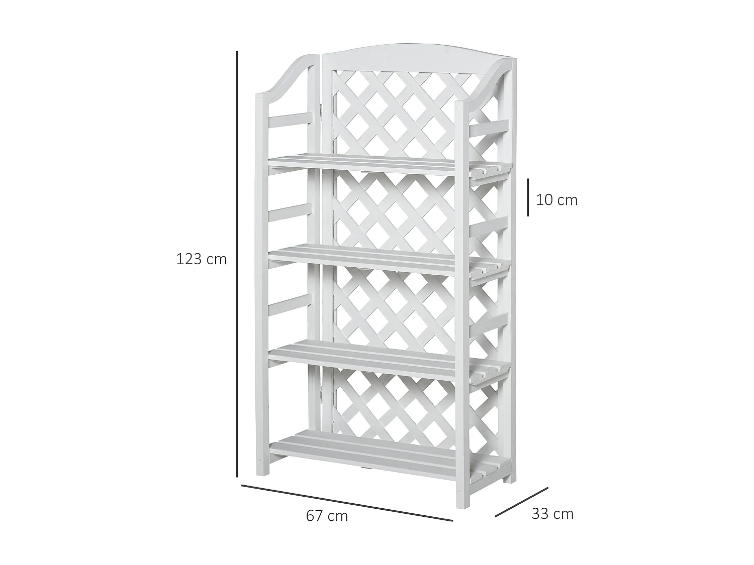 Étagère à fleurs pliable - 4 étagères à lattes réglables - pan arrière treillis - bois sapin blanc