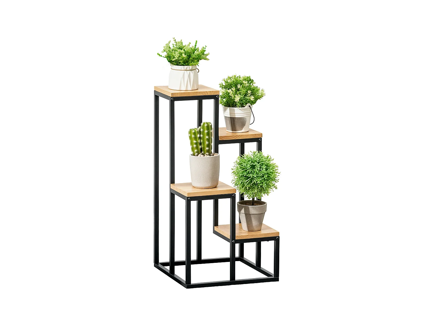 Porte-plantes style industriel 4 étagères - dim. 34L x 34l x 66H cm - métal sapin verni