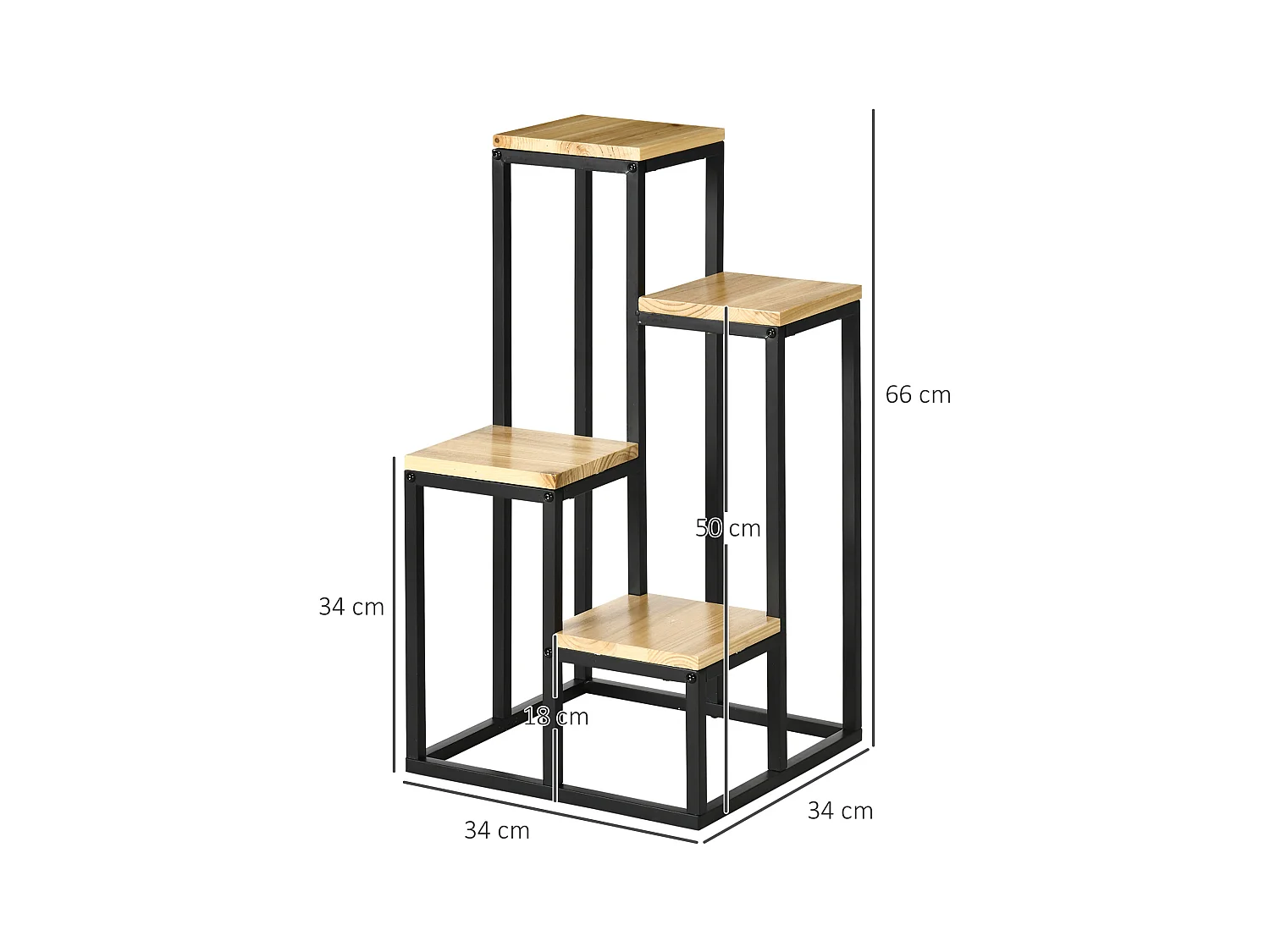 Porte-plantes style industriel 4 étagères - dim. 34L x 34l x 66H cm - métal sapin verni