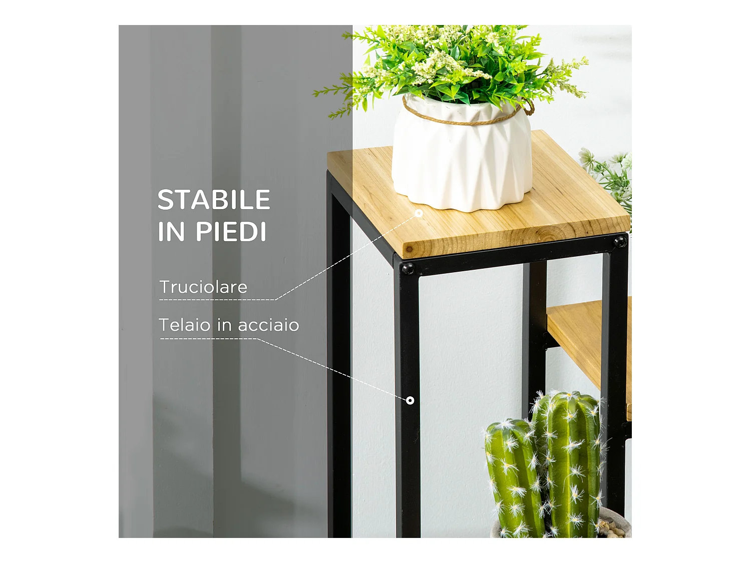 Porte-plantes style industriel 4 étagères - dim. 34L x 34l x 66H cm - métal sapin verni