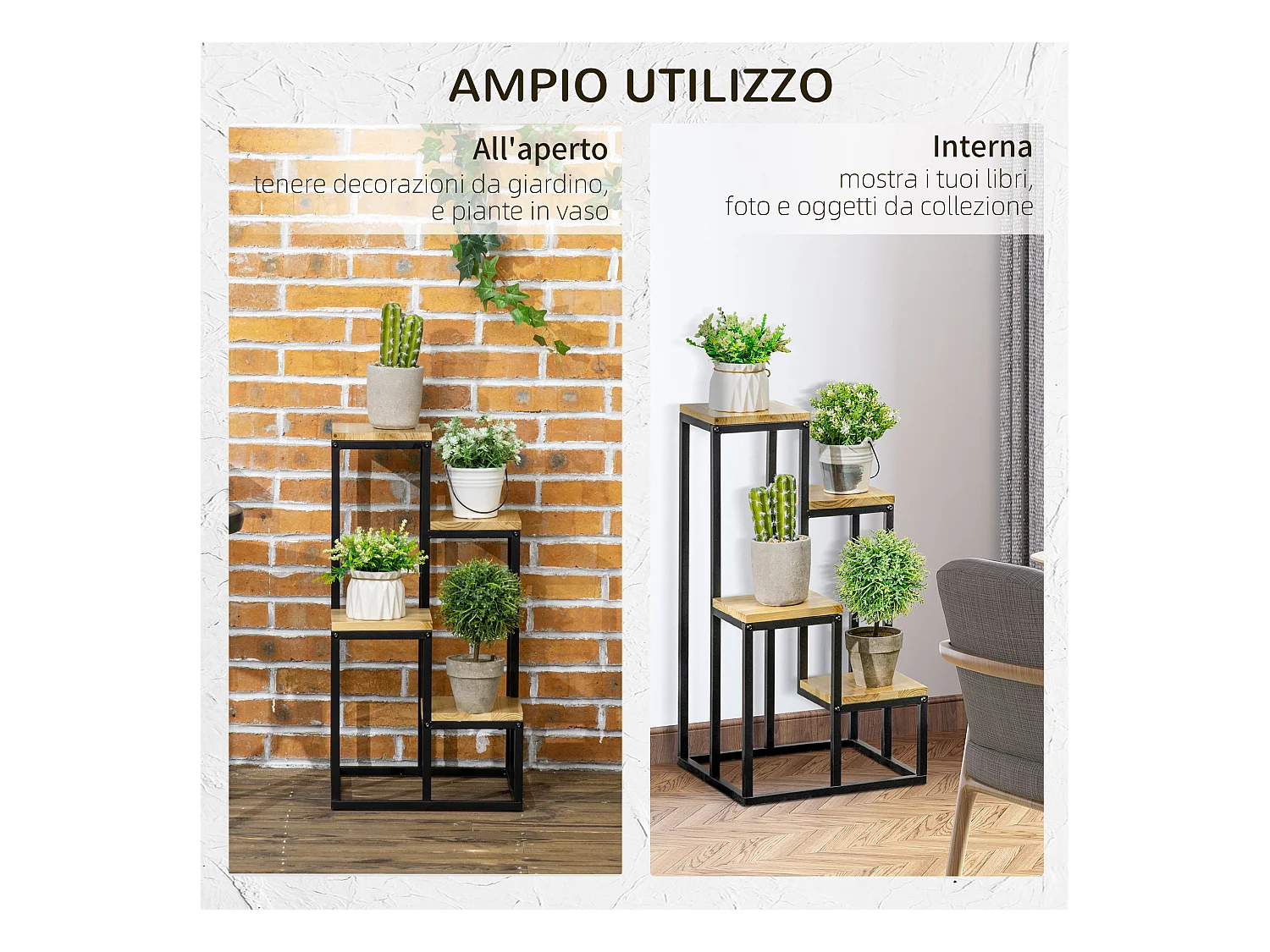 Porte-plantes style industriel 4 étagères - dim. 34L x 34l x 66H cm - métal sapin verni