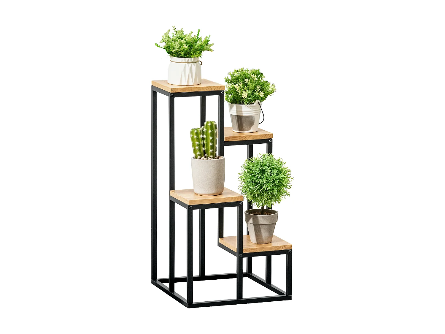 Porte-plantes style industriel 4 étagères - dim. 34L x 34l x 66H cm - métal sapin verni
