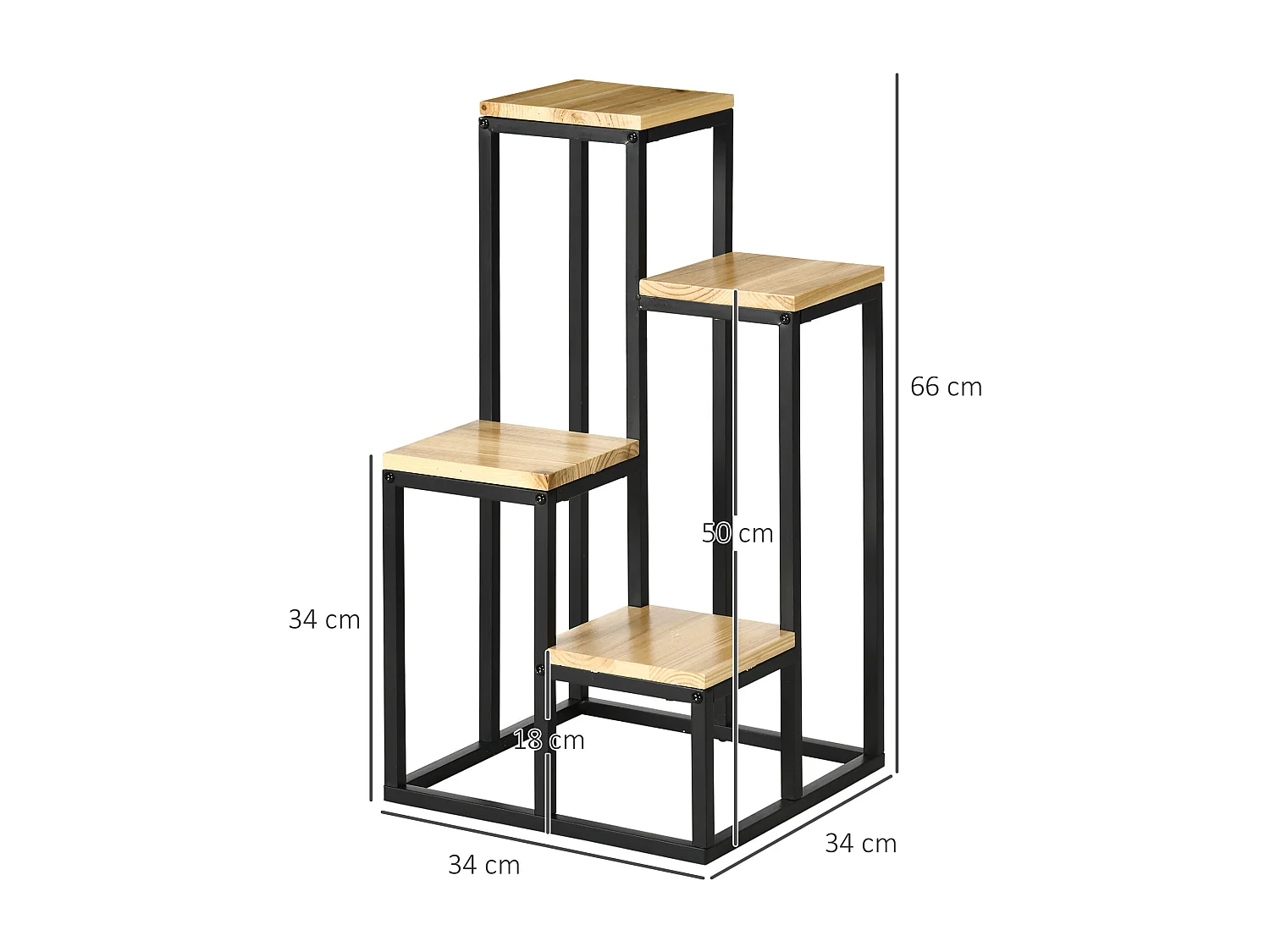 Porte-plantes style industriel 4 étagères - dim. 34L x 34l x 66H cm - métal sapin verni