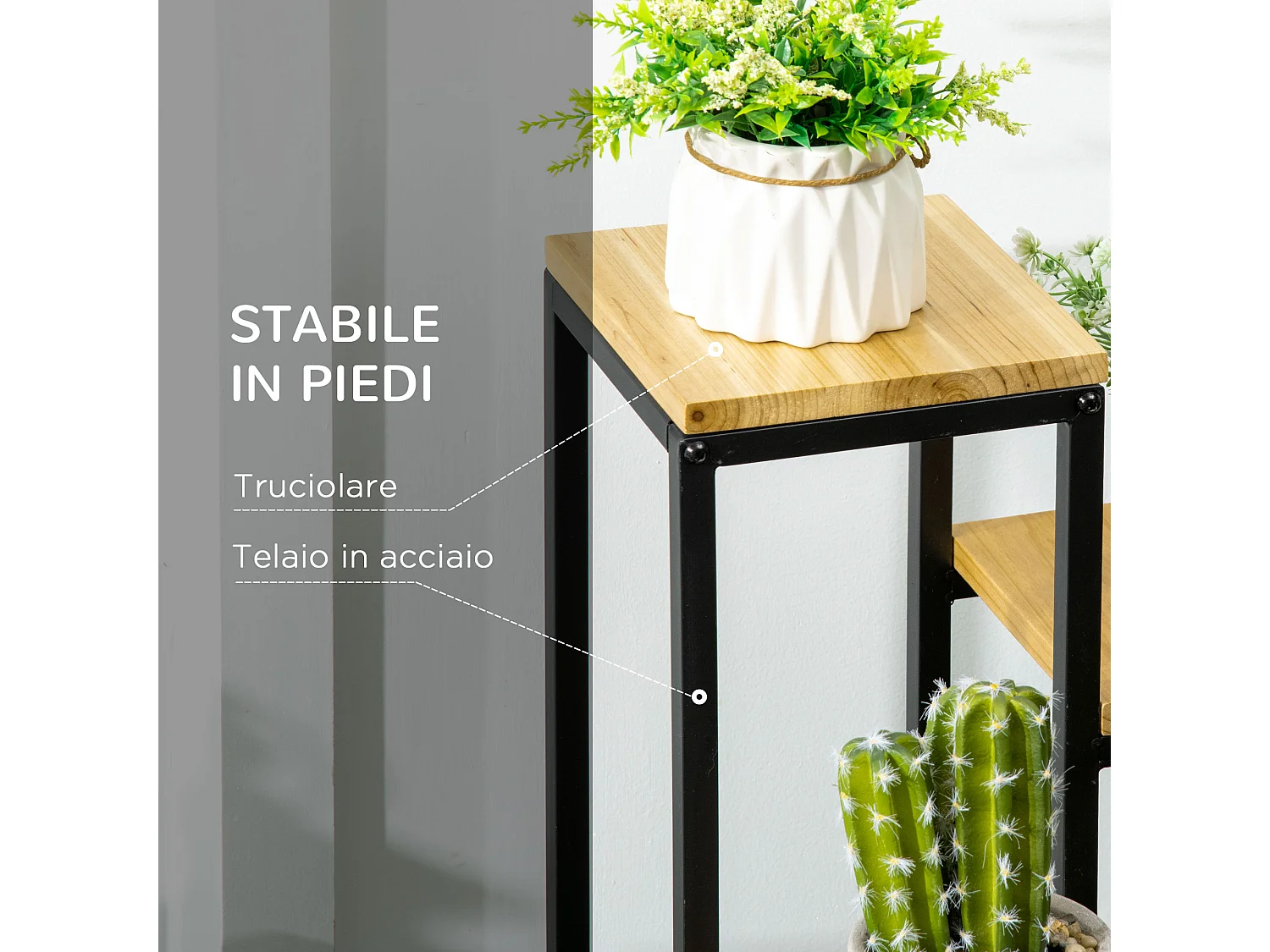 Porte-plantes style industriel 4 étagères - dim. 34L x 34l x 66H cm - métal sapin verni