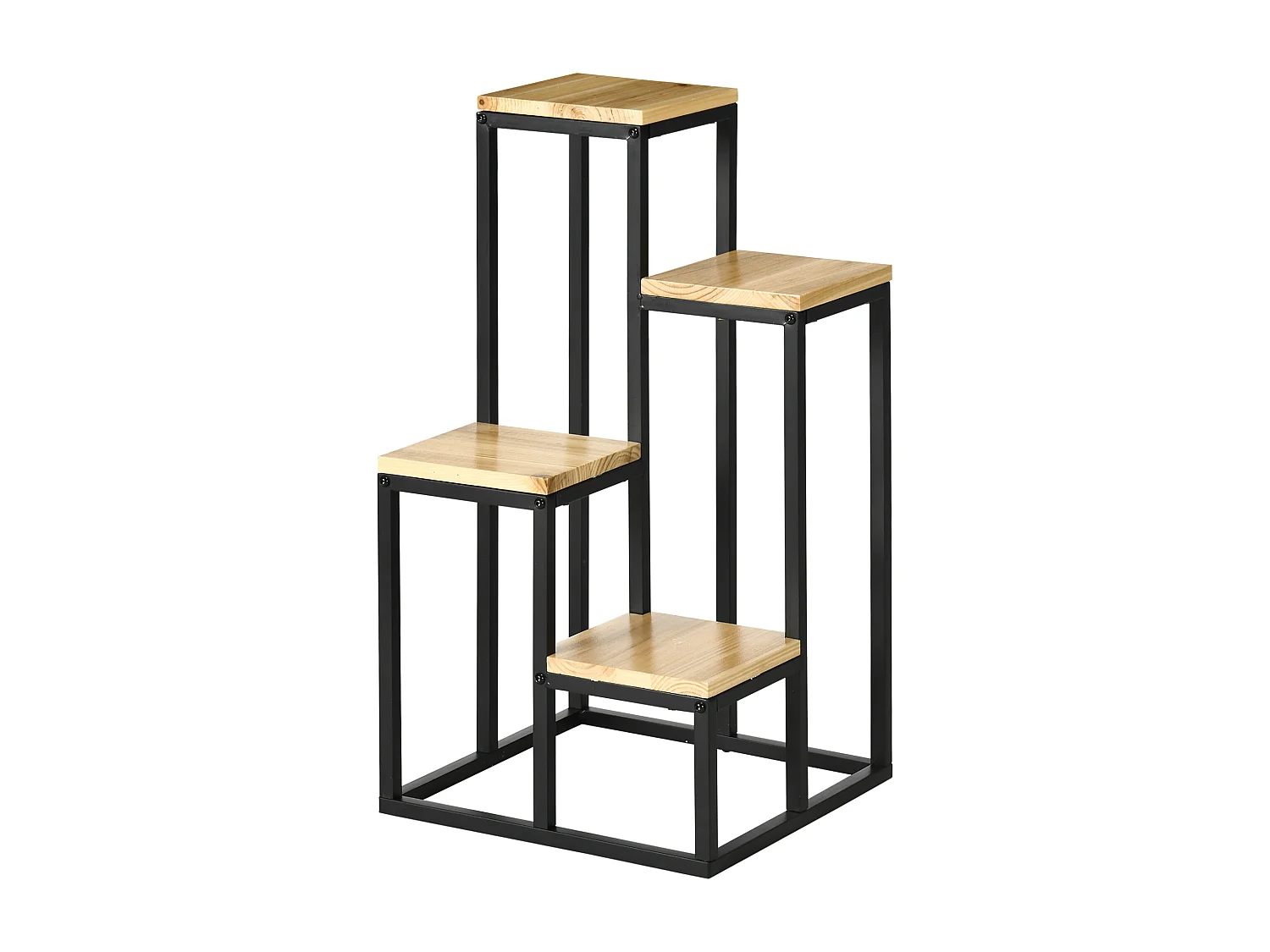 Porte-plantes style industriel 4 étagères - dim. 34L x 34l x 66H cm - métal sapin verni