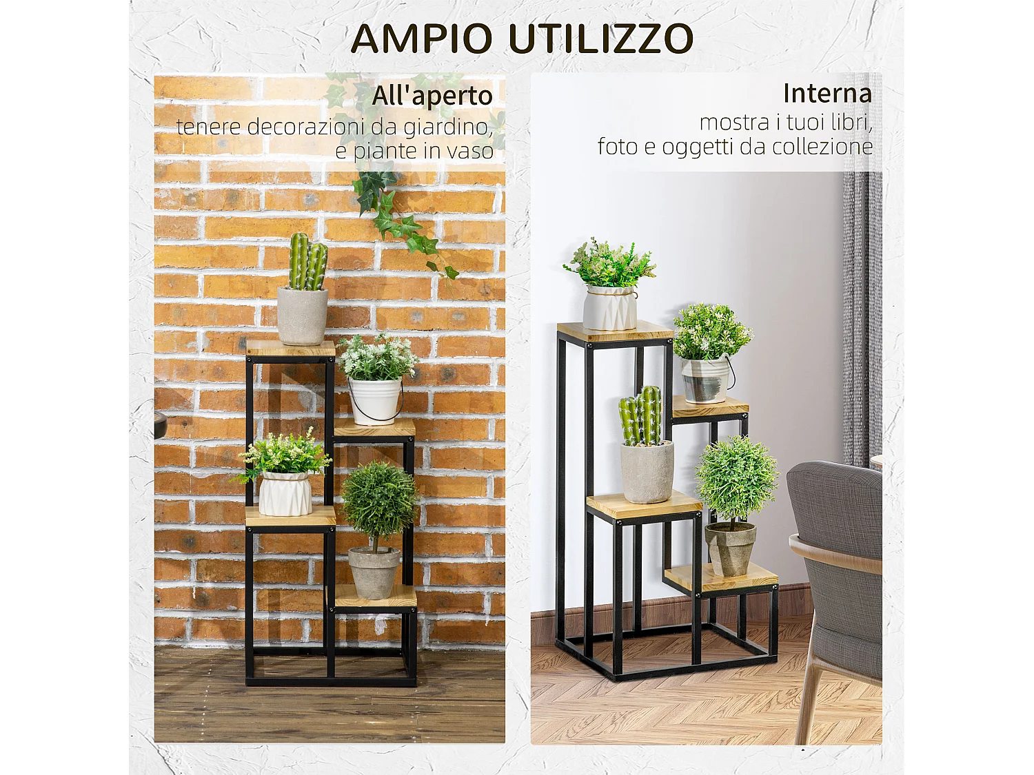 Porte-plantes style industriel 4 étagères - dim. 34L x 34l x 66H cm - métal sapin verni