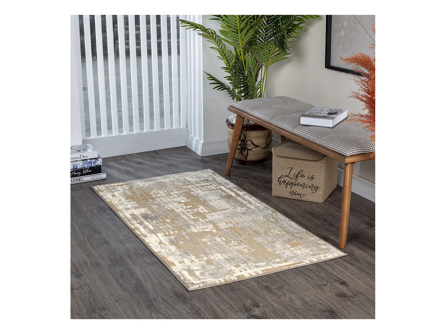 Modern Abstract Tapijt - Beige/Wit - 80x150cm - MARTINA