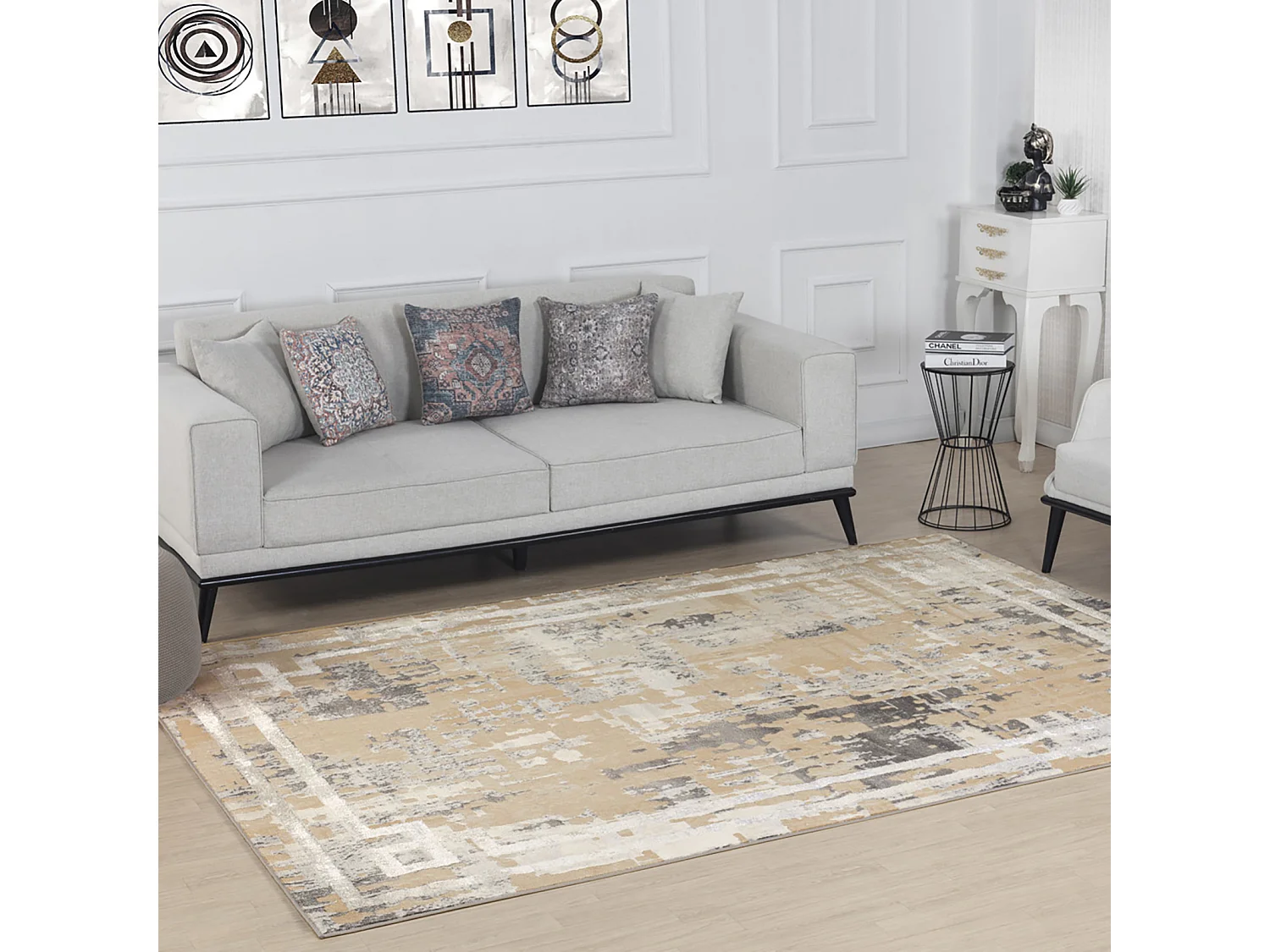 Modern Abstract Tapijt - Beige/Wit - 80x150cm - MARTINA