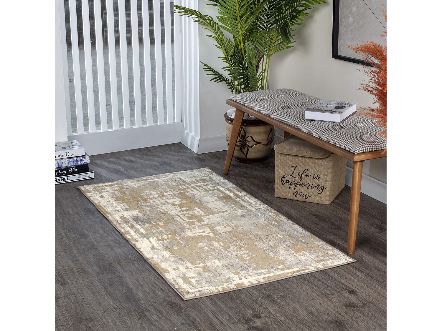 Modern Abstract Tapijt - Beige/Wit - 80x150cm - MARTINA