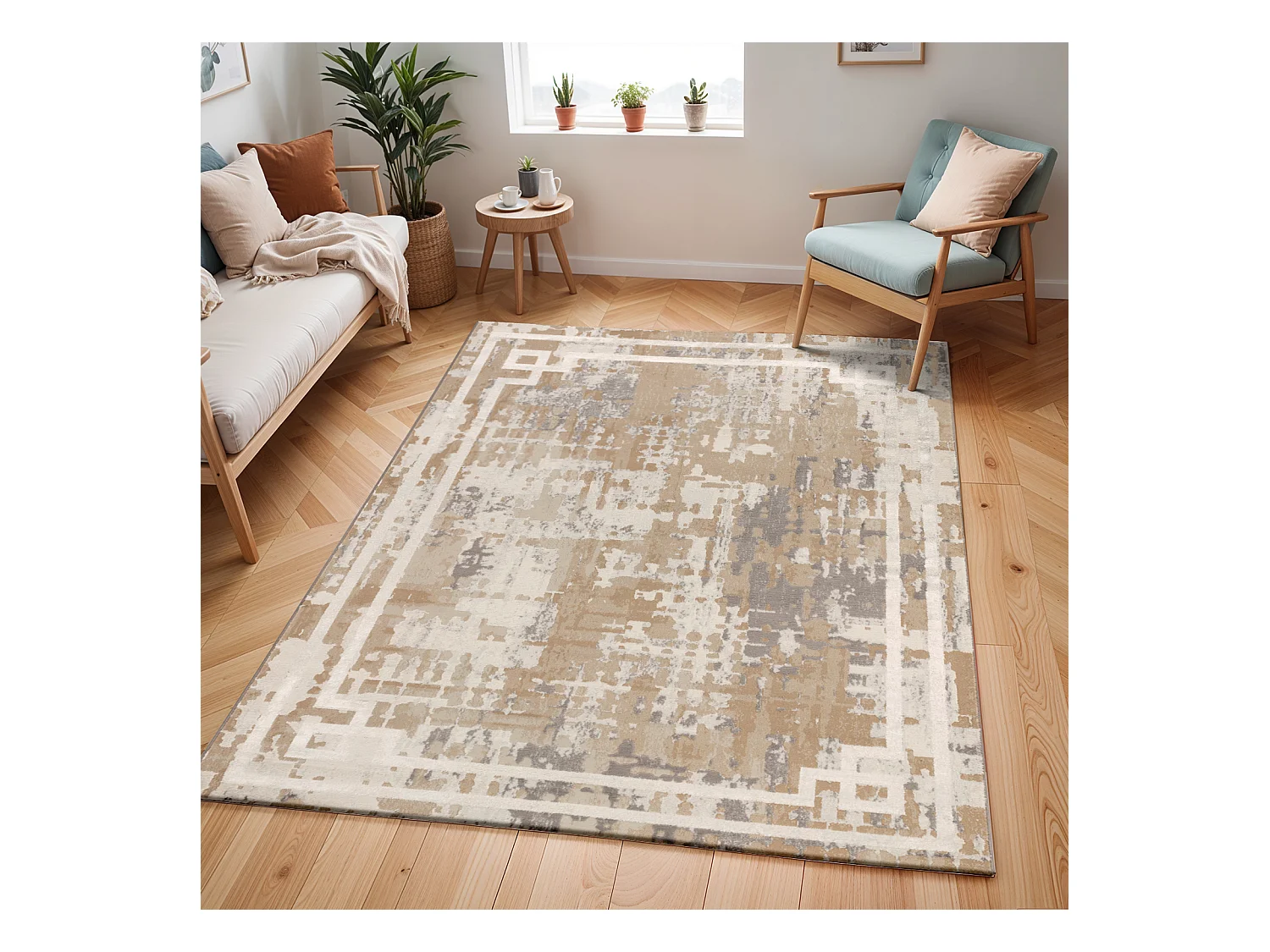 Modern Abstract Tapijt - Beige/Wit - 200x275cm - MARTINA