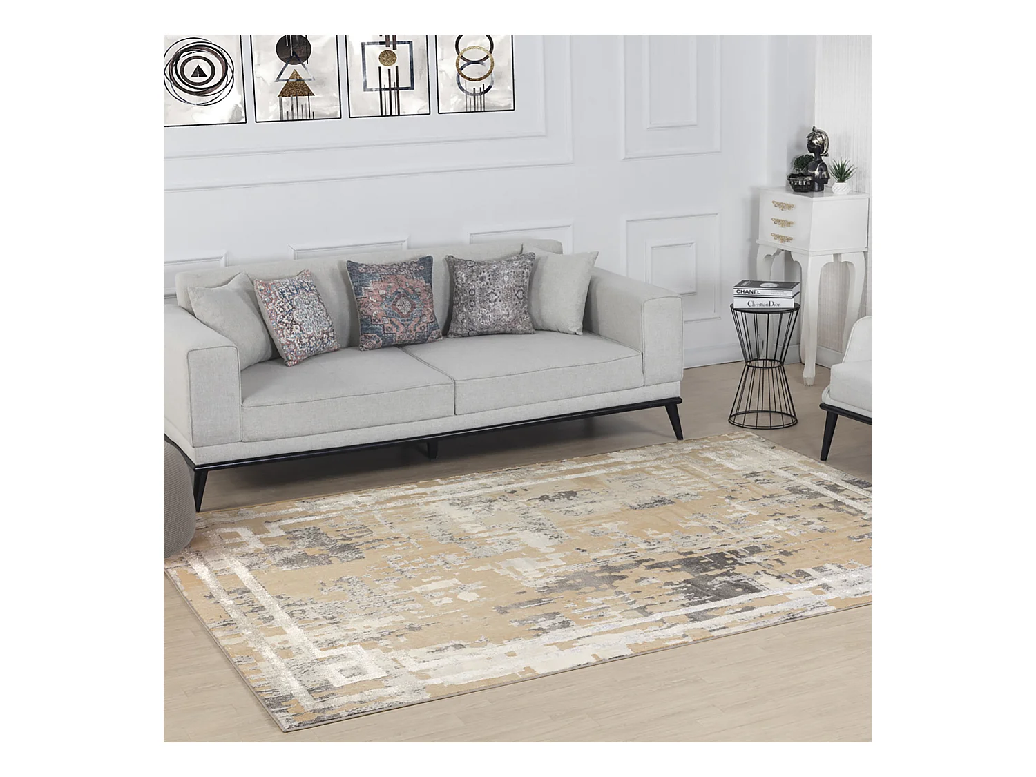 Modern Abstract Tapijt - Beige/Wit - 200x275cm - MARTINA