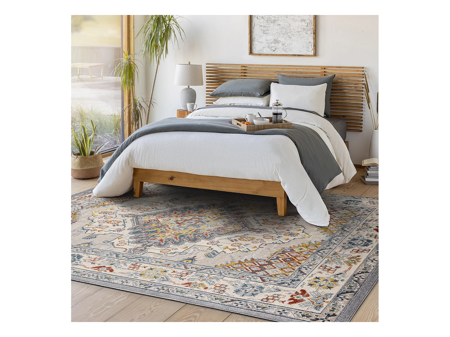 Vintage Oosters Tapijt - Wit/Zwart - 152x213cm - JOANNA