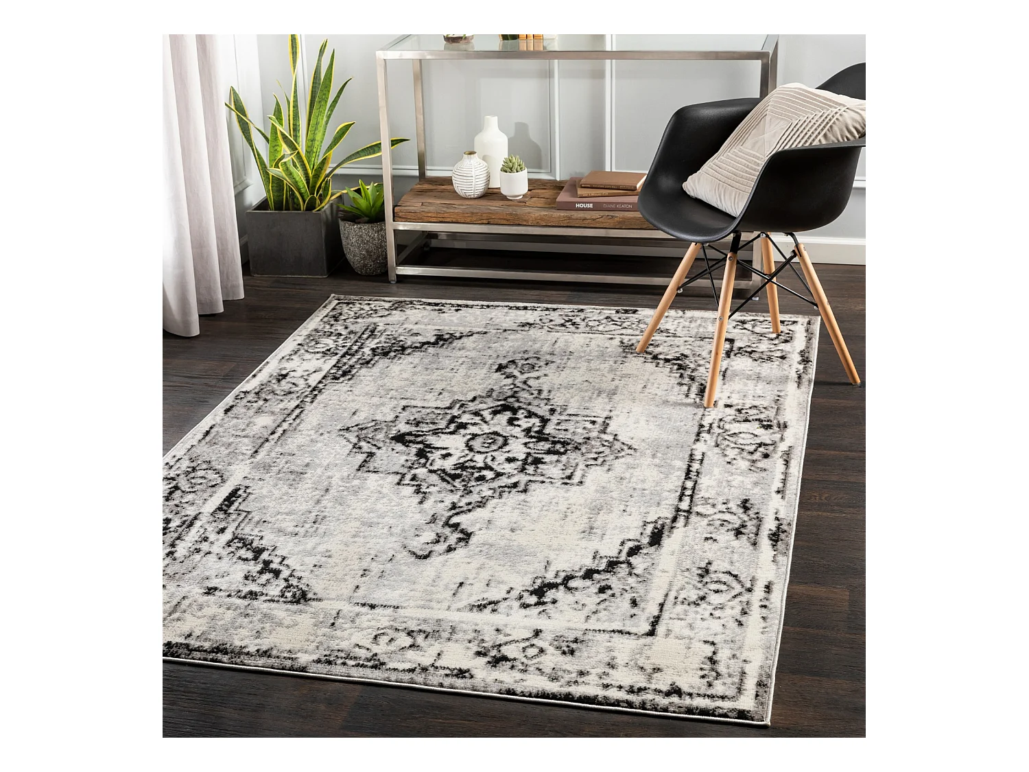 Vintage Oosters Tapijt - Wit/Zwart - 152x213cm - JOANNA
