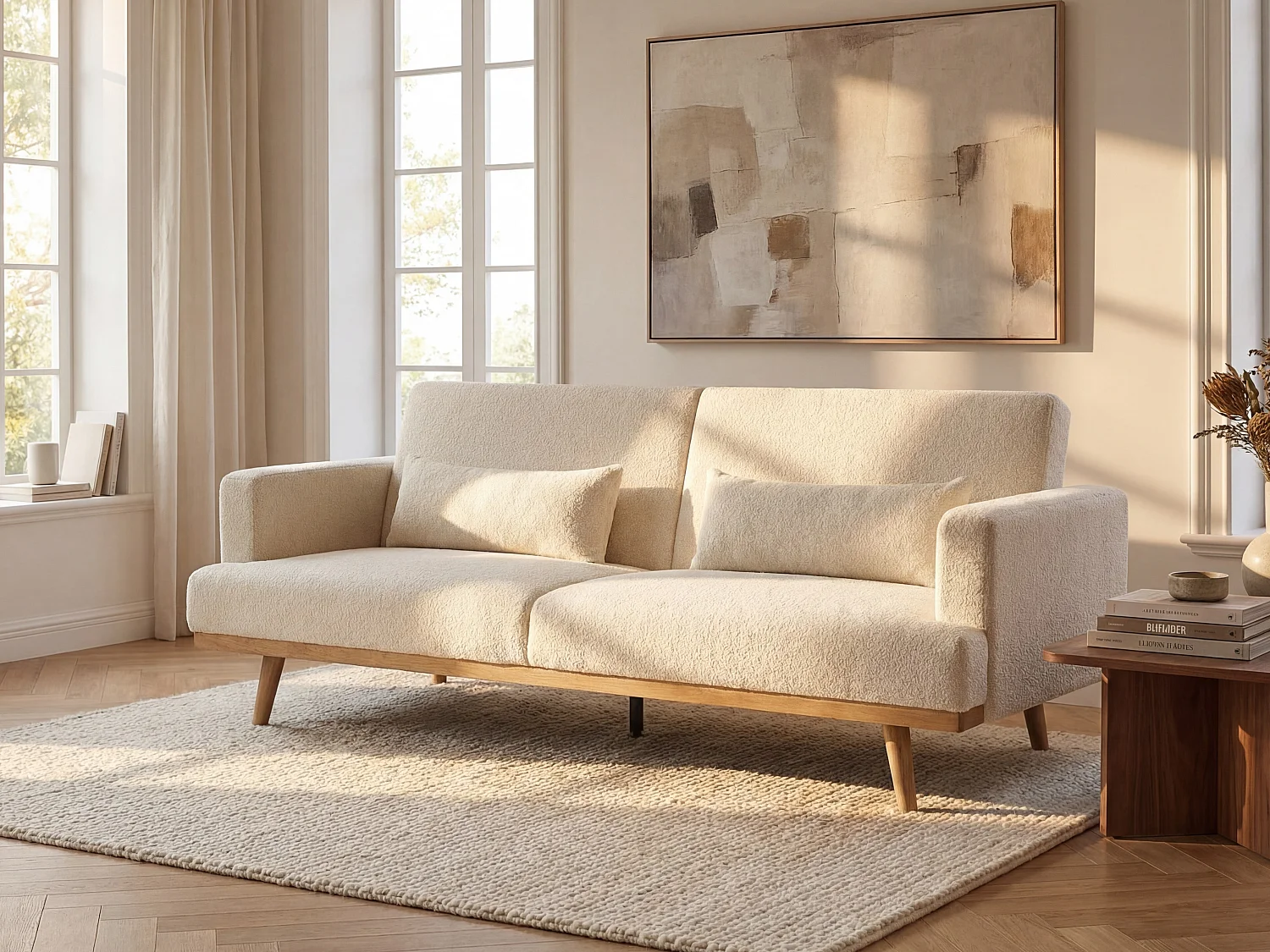 Divano letto 3 posti clic-clac in Tessuto bouclette Bianco - ESME