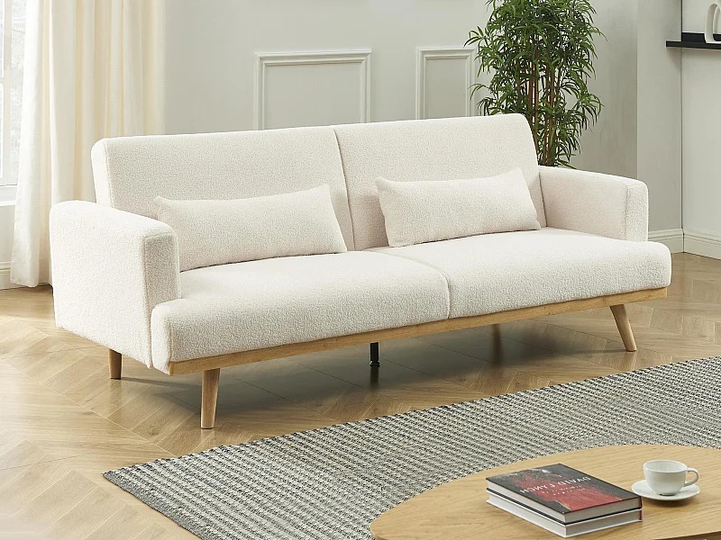 Canapé 3 places convertible clic-clac en tissu bouclette blanc ESME