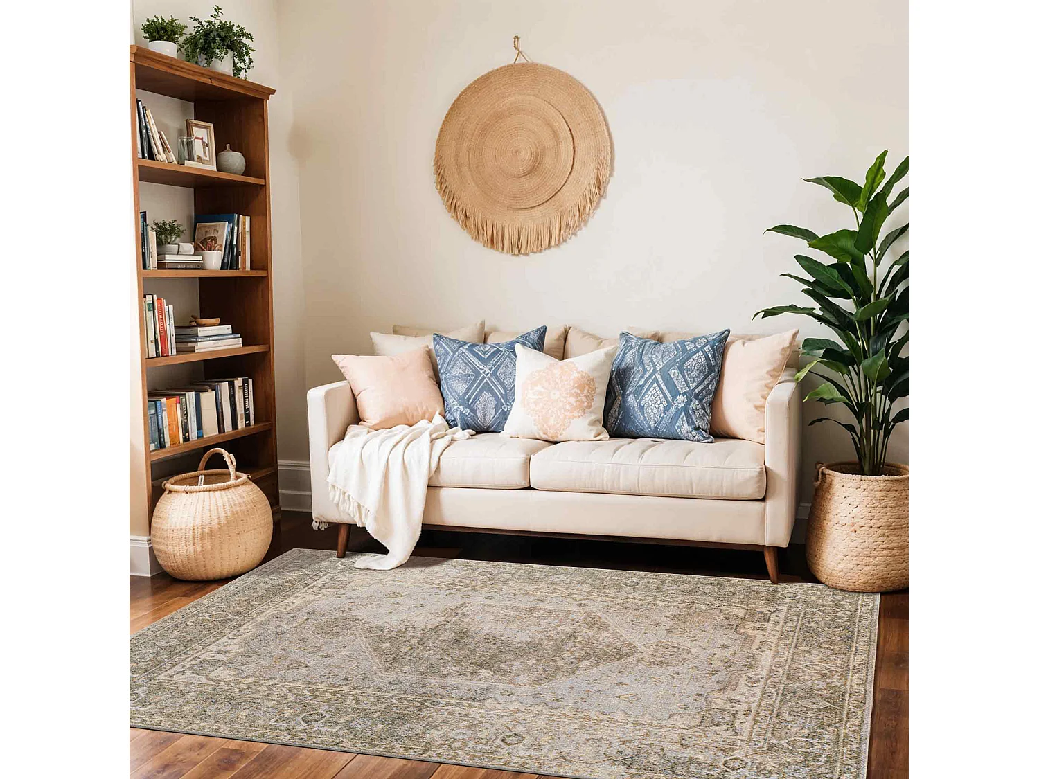 Tapis Vintage Lavable en Machine - Vert/Brun - 160x213cm - BOKA