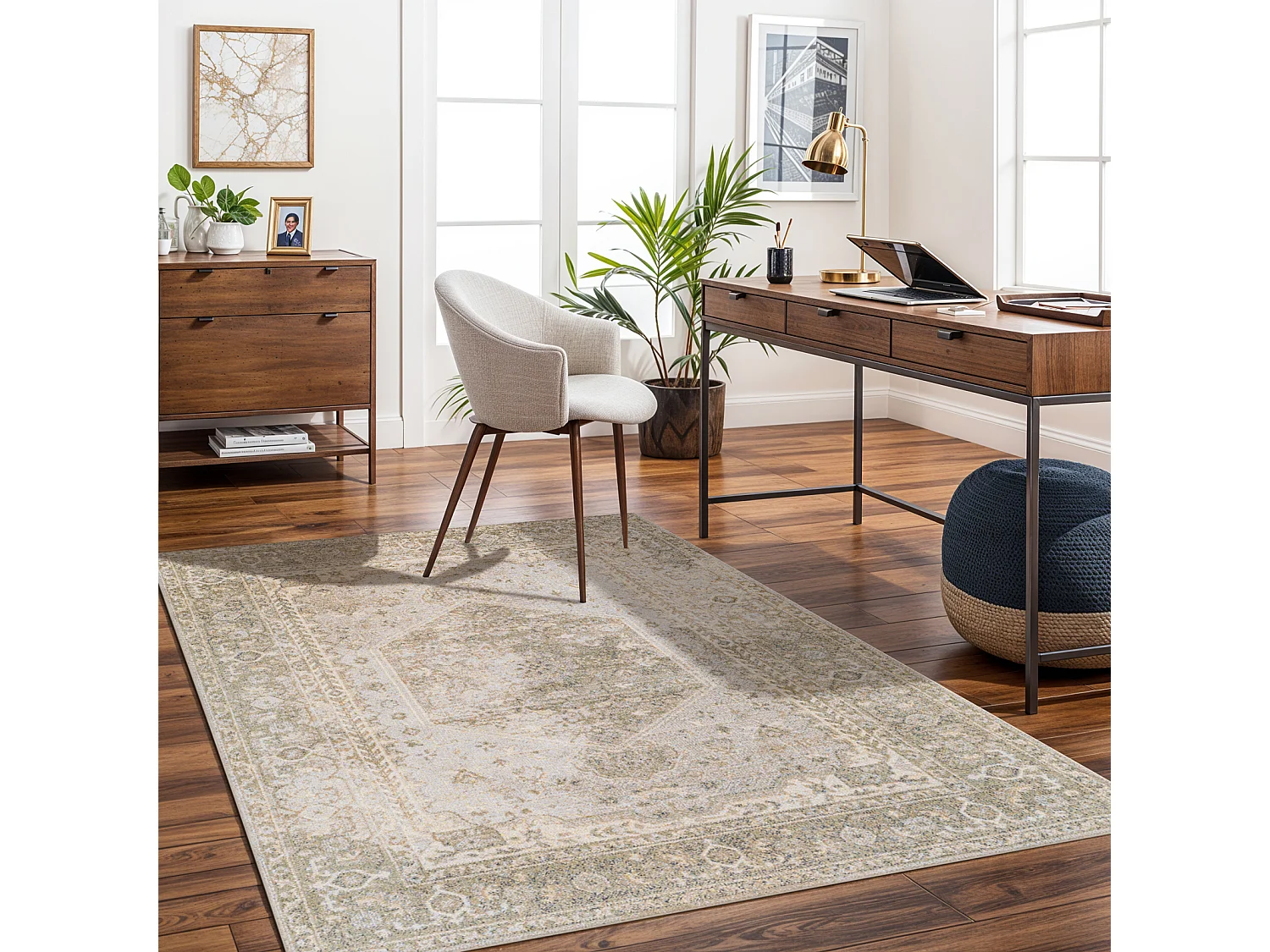 Tapis Vintage Lavable en Machine - Vert/Brun - 160x213cm - BOKA