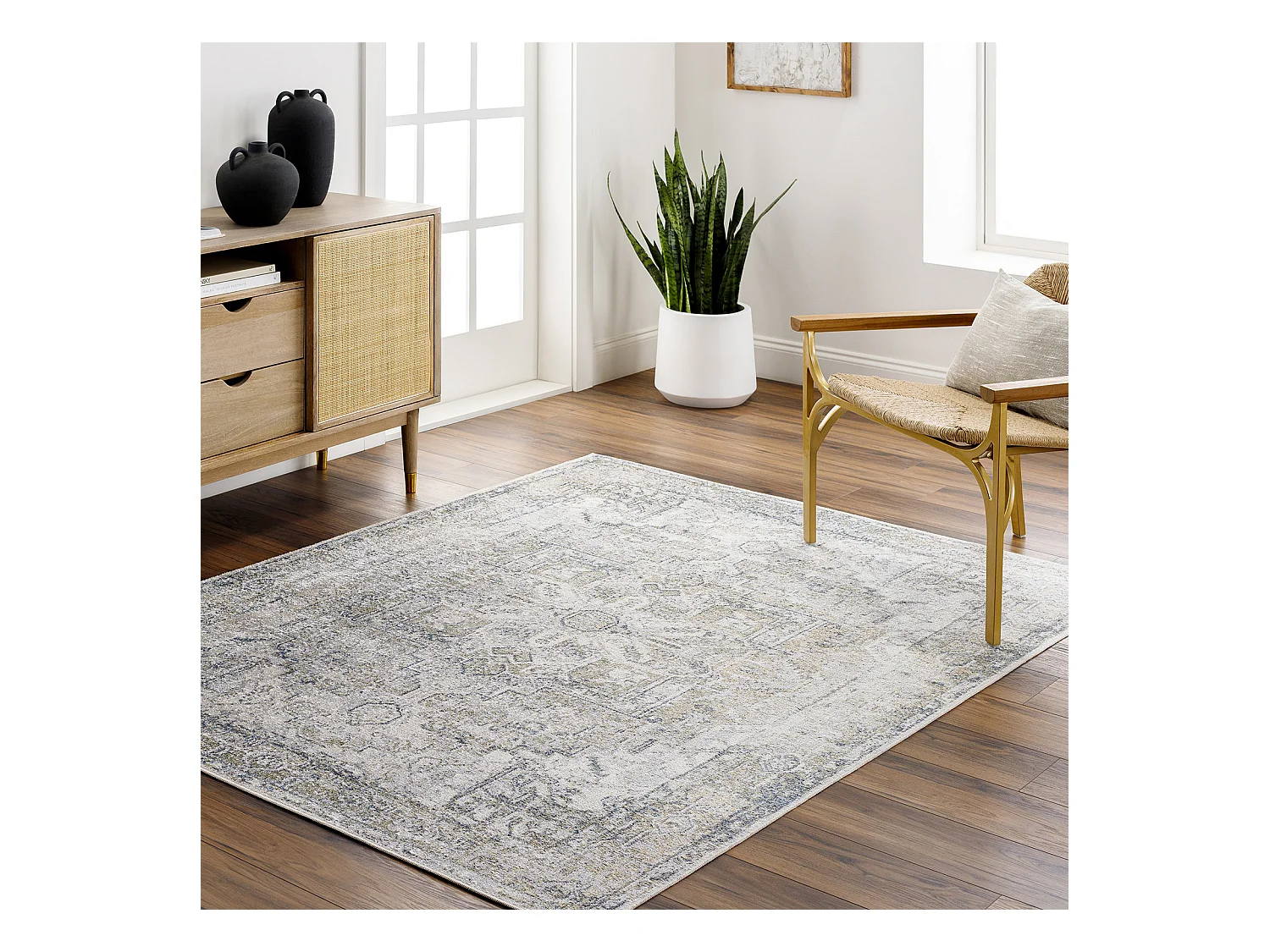 Tapis Vintage Lavable en Machine - Gris/Bleu - 160x213cm - VIVIAN