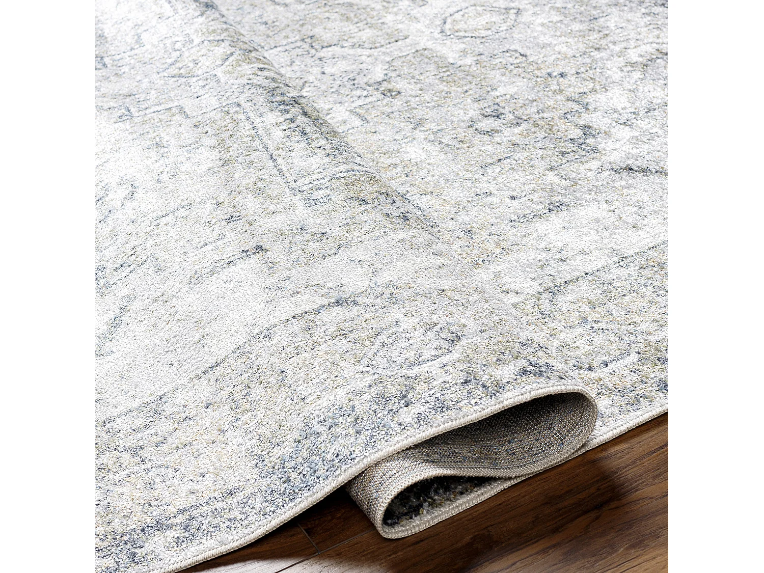 Tapis Vintage Lavable en Machine - Gris/Bleu - 160x213cm - VIVIAN