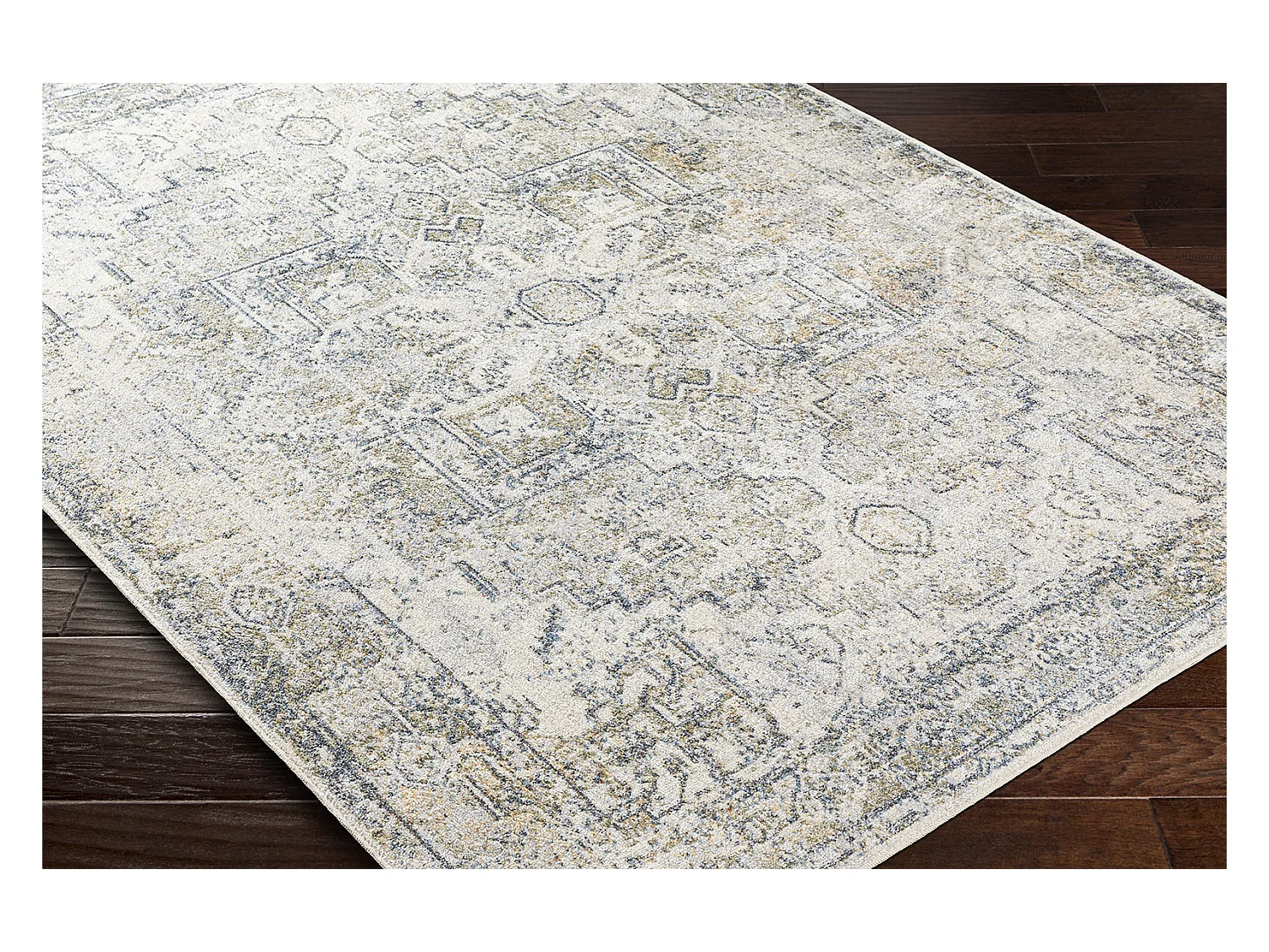 Tapis Vintage Lavable en Machine - Gris/Bleu - 160x213cm - VIVIAN