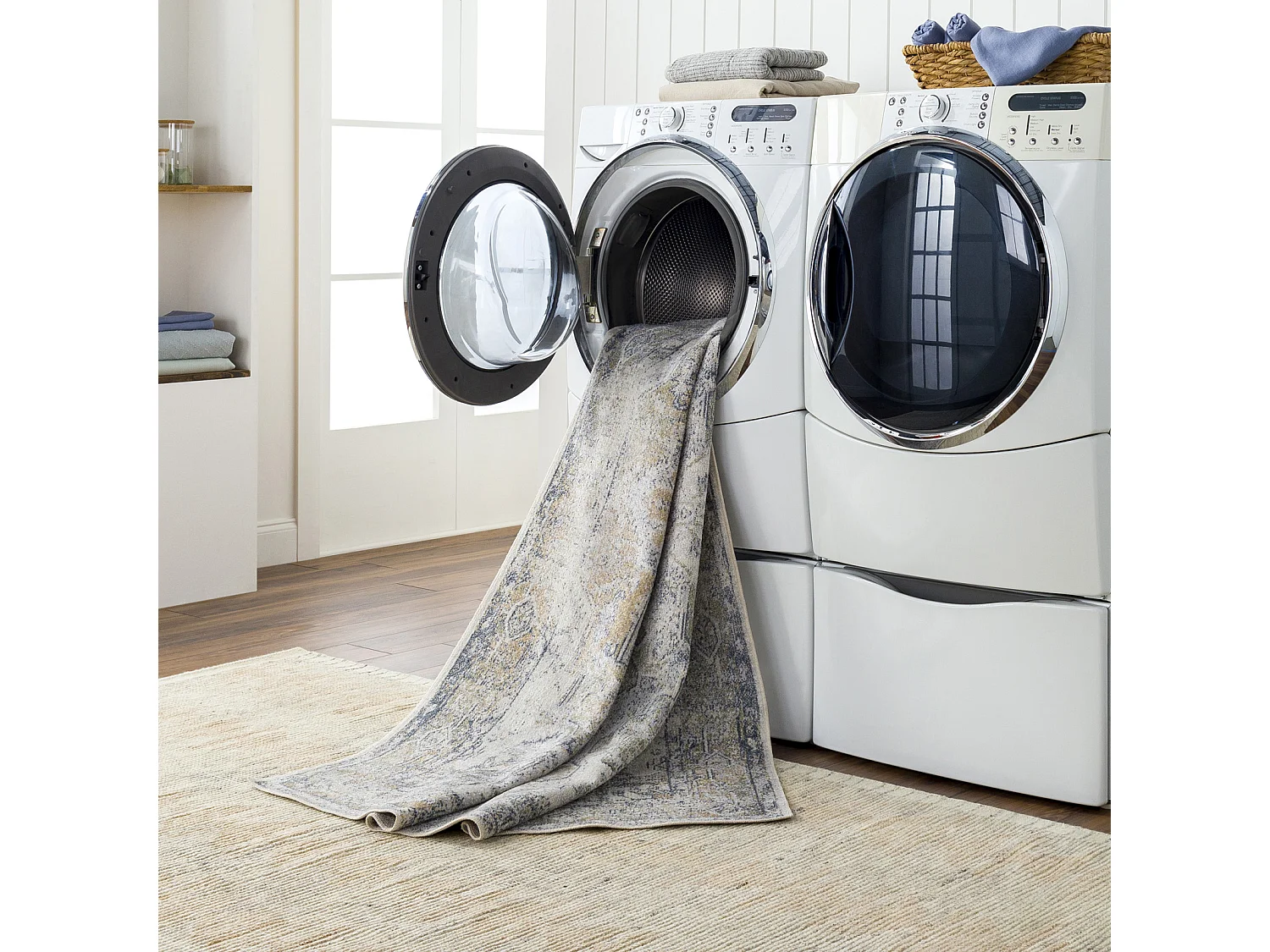 Tapis Vintage Lavable en Machine - Gris/Bleu - 160x213cm - VIVIAN