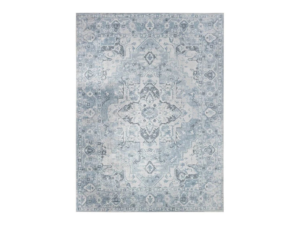 Tapis Vintage Lavable en Machine - Gris/Bleu - 160x213cm - ELSA