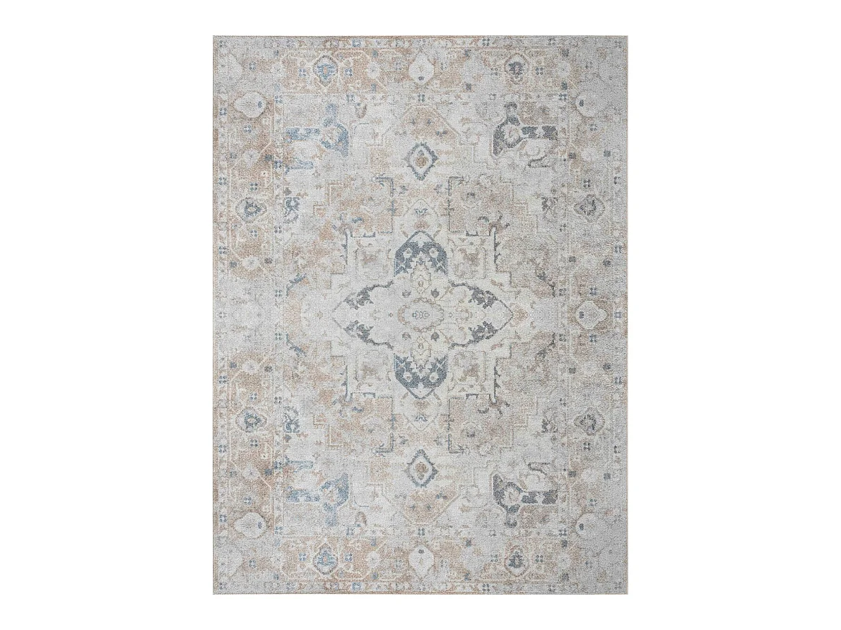 Tapis Vintage Lavable en Machine - Ivoire/Marron - 160x213cm - ELSA