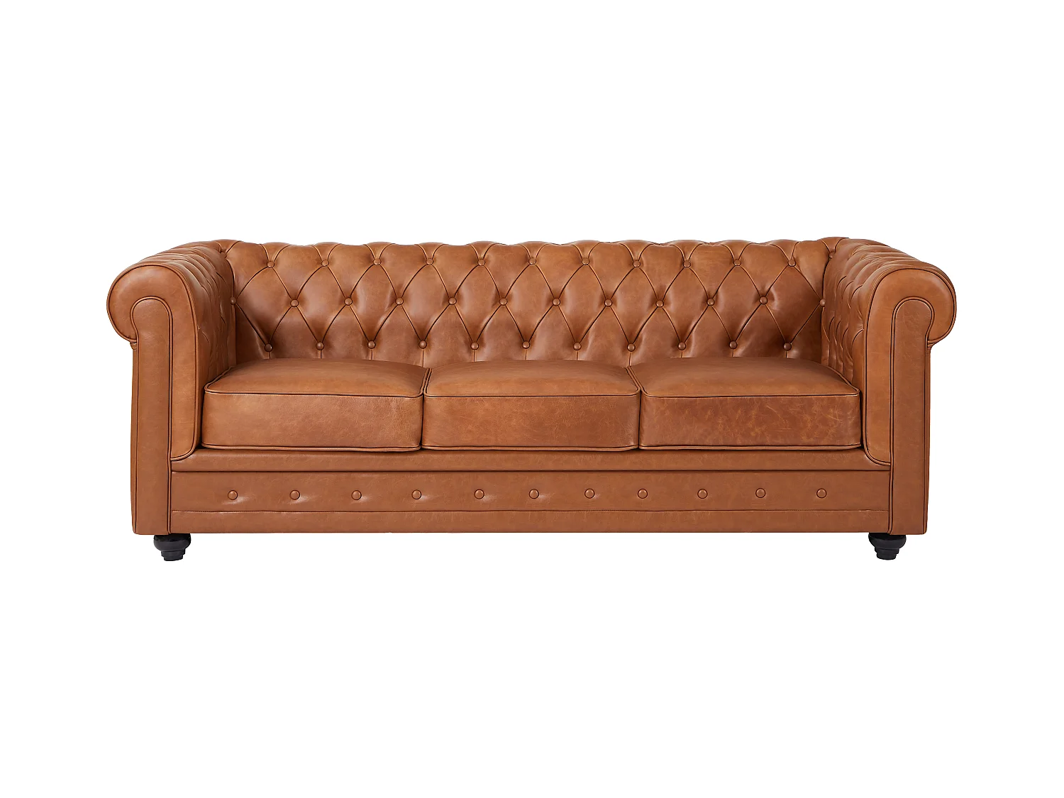 Canapé 3 places en cuir de vachette camel CHESTERFIELD
