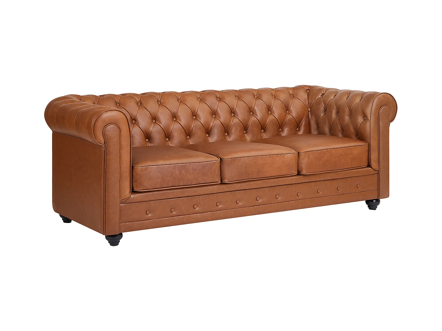 Canapé 3 places en cuir de vachette camel CHESTERFIELD