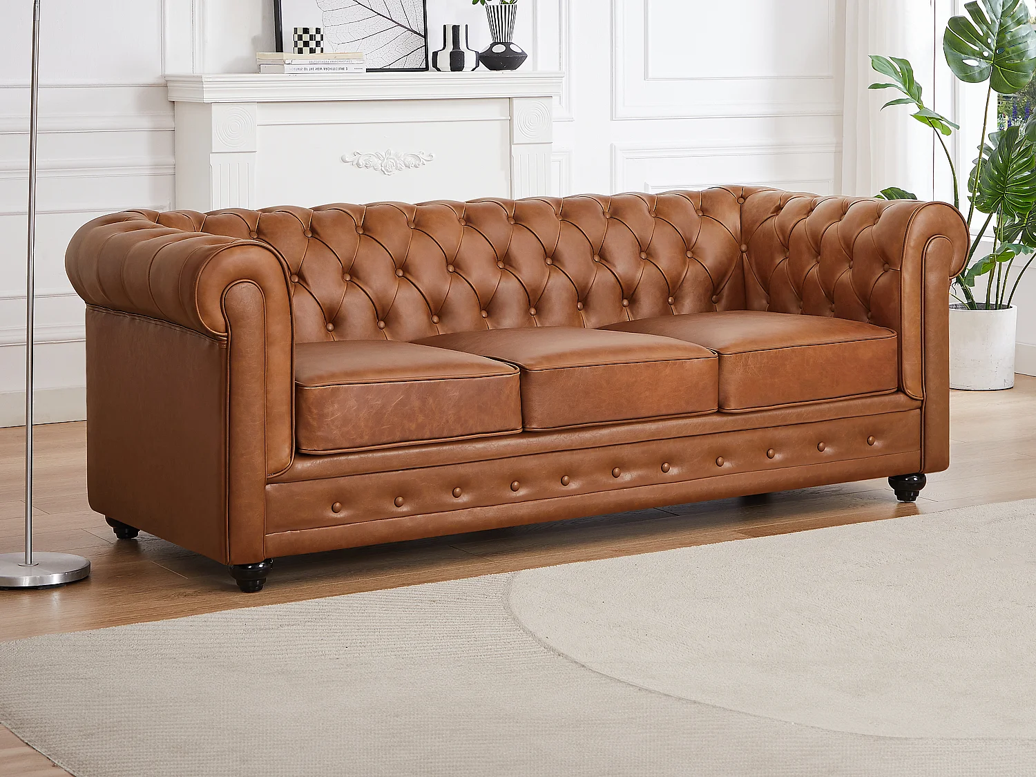 Ledersofa 3-Sitzer - Rindsleder - Camelfarben - CHESTERFIELD