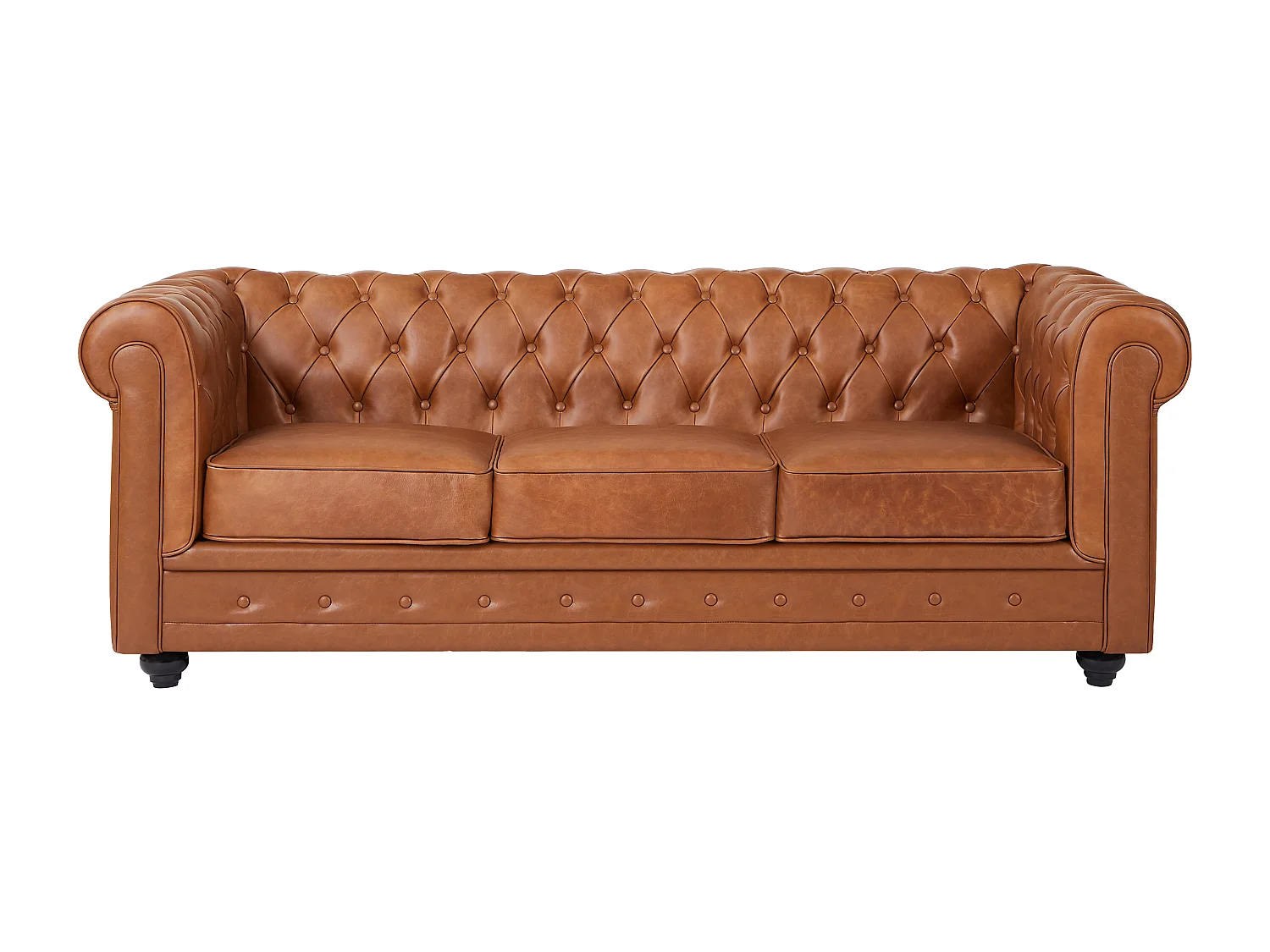 Ledersofa 3-Sitzer - Rindsleder - Camelfarben - CHESTERFIELD