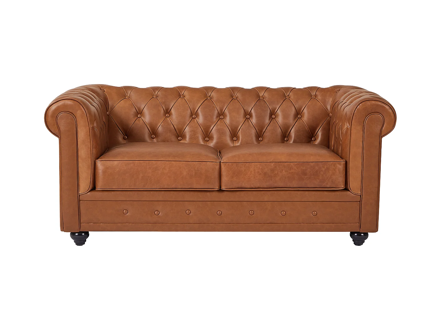 Canapé 2 places en cuir de vachette camel CHESTERFIELD