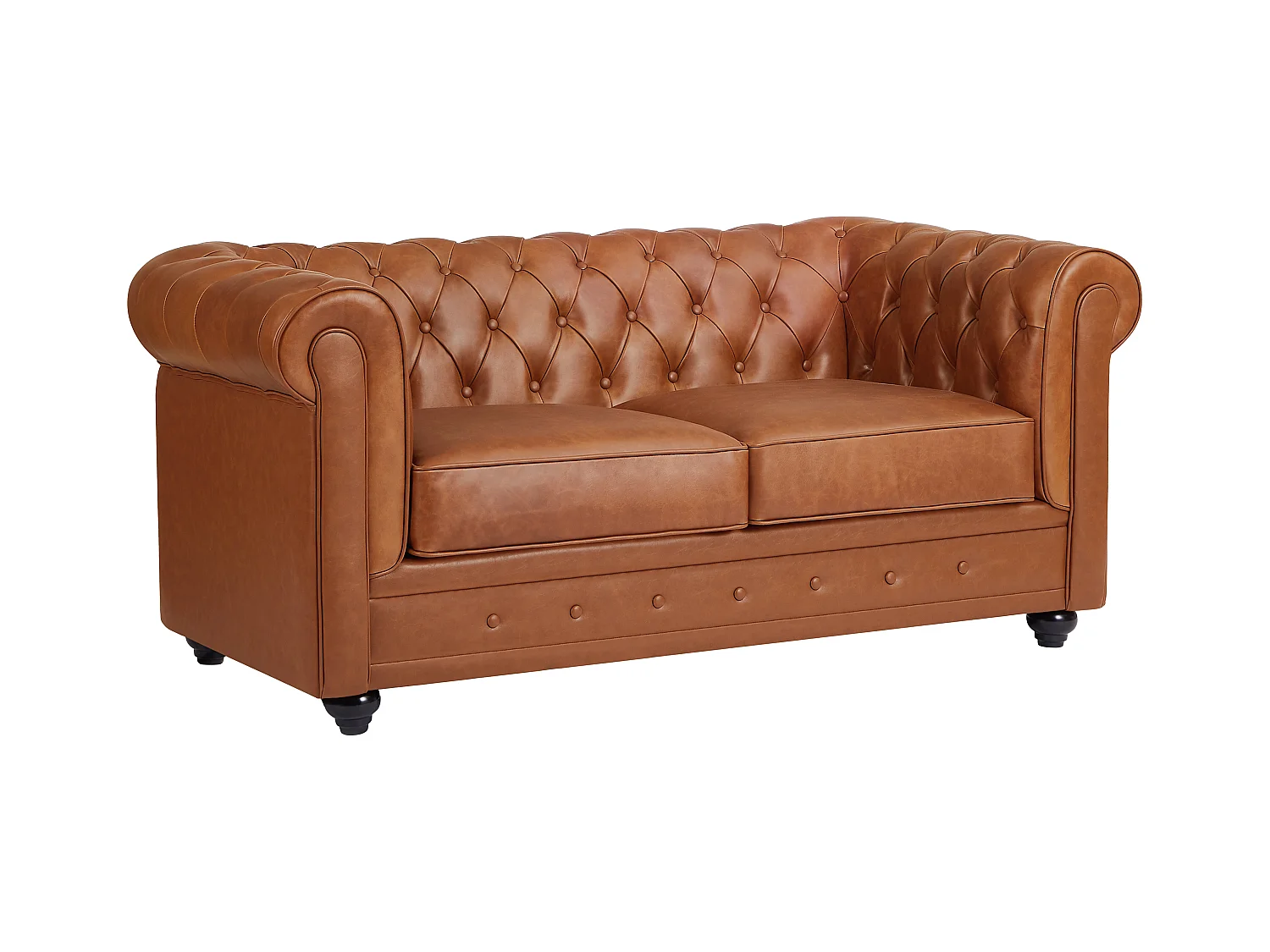 Canapé 2 places en cuir de vachette camel CHESTERFIELD