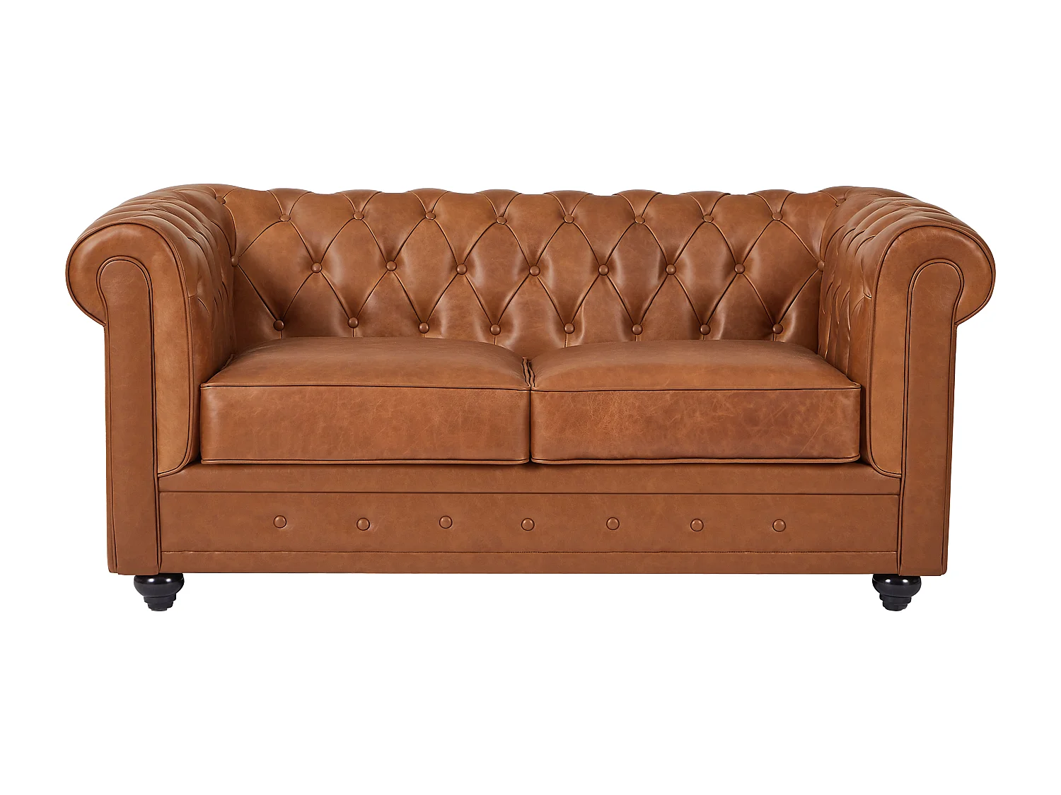 Canapé 2 places en cuir de vachette camel CHESTERFIELD